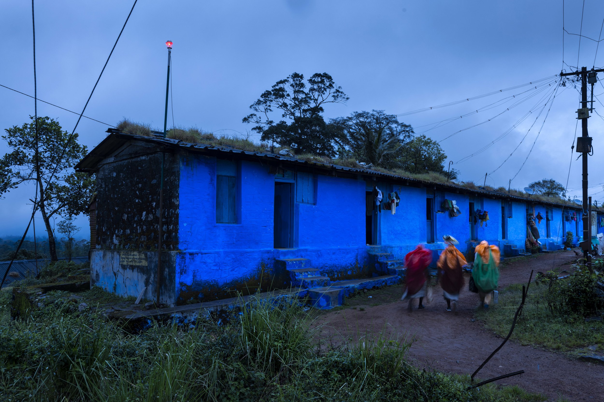 VALPARAI, TAMIL NADU, INDIA, 19TH OCTOBER 2022: A flashing red light is seen in an area where tea workers live, this light is one of a number of schemes local elephant NGO Nature Conservation Foundation uses to alert local people to the presence of