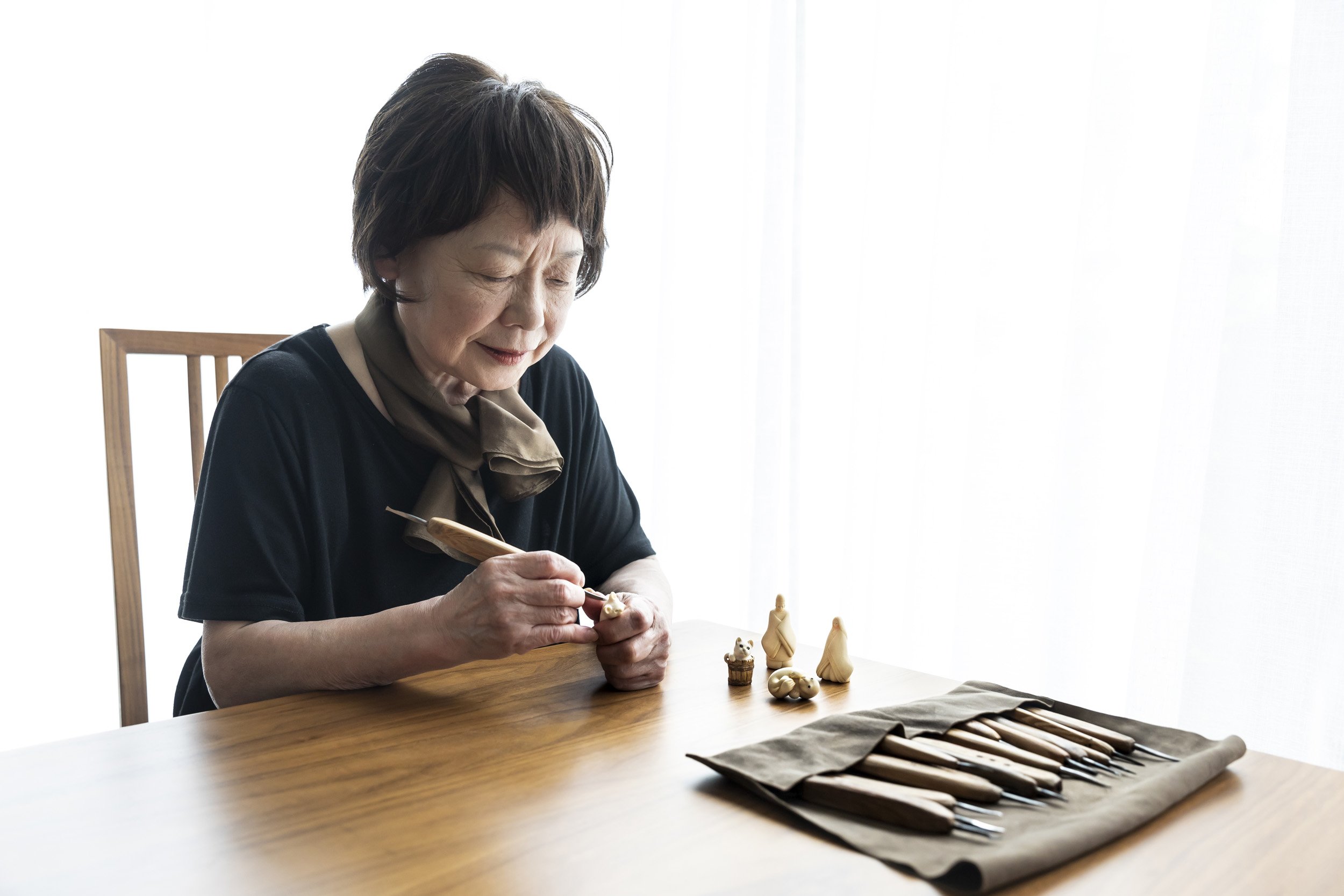 Tokyo Japan, April 2018: Reiko Nakamura has been studying ivory carving for 12 years. She is passionate about it. She received a tusk from her uncle 12 years ago and cut that up to make the material for her carvings. She first noticed ivory in antiq