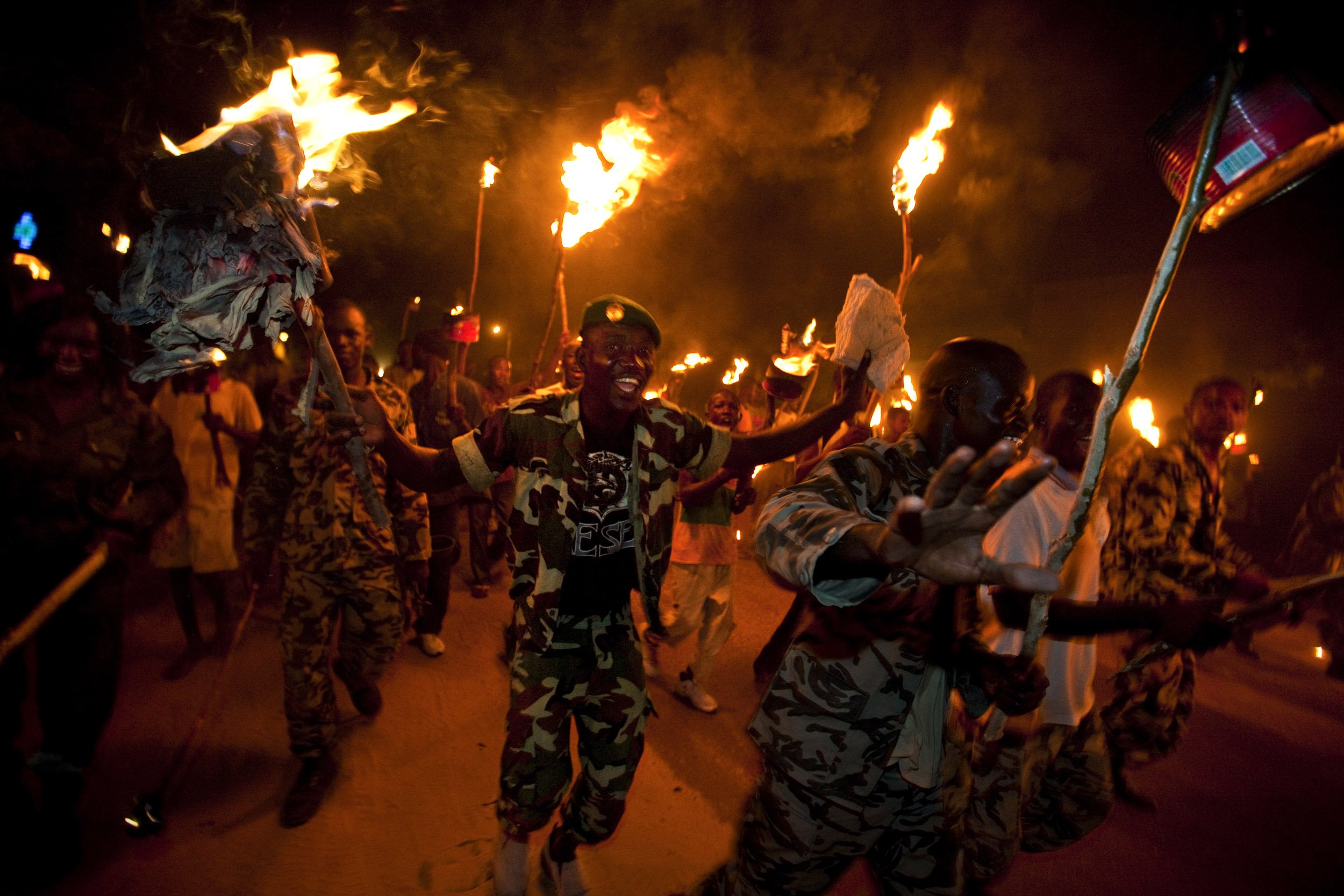 TIMBUKTU, SEPTEMBER 2009: Mali Army soldiers celebrate Mali Independence day with both formal and informal marches in the streets of Timbuktu. Fundamentalist Islamic fighters operating in the North of Mali have become an increasing security problem
