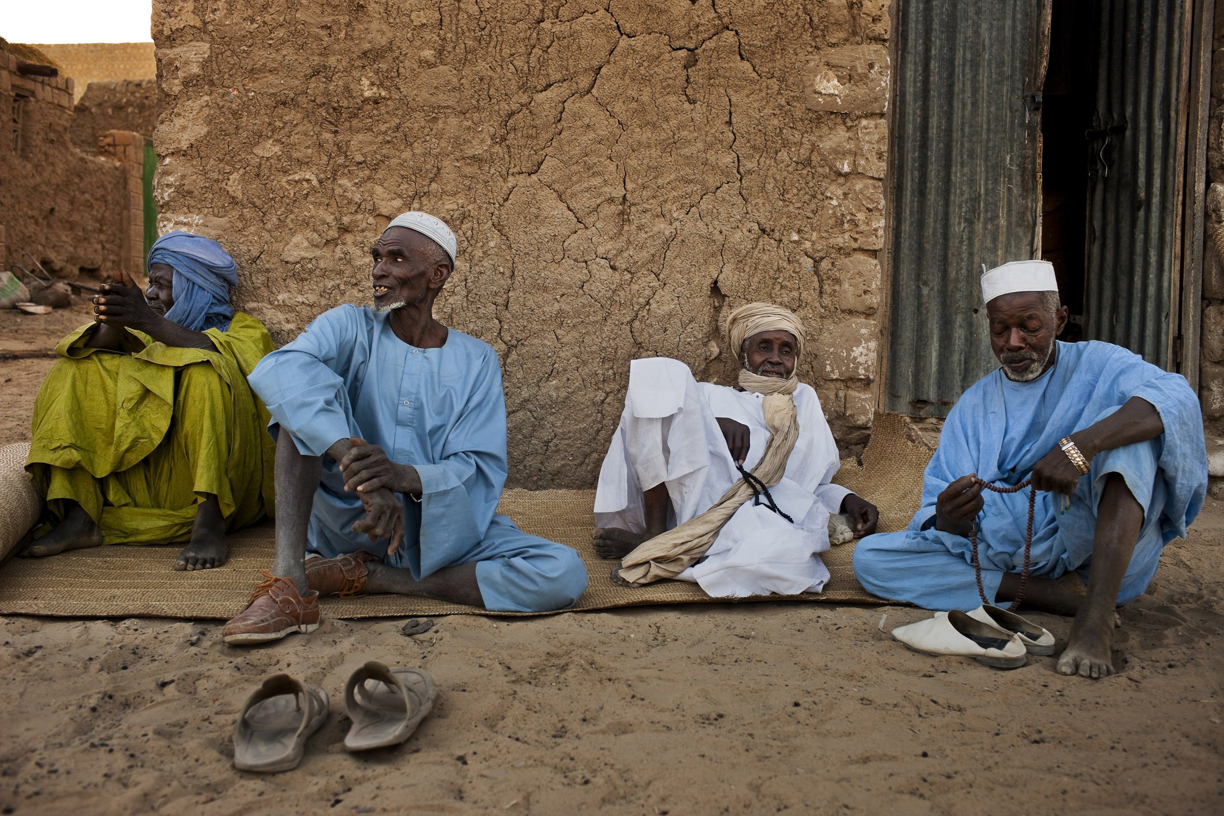 TIMBUKTU, MALI, JANUARY 2010: A group of old men who have known each other since childhood meet in the afternoon to sit and talk about life, Timbuktu, Mali, 22 January 2010. (Photo by Brent Stirton/Reportage by Getty images.)