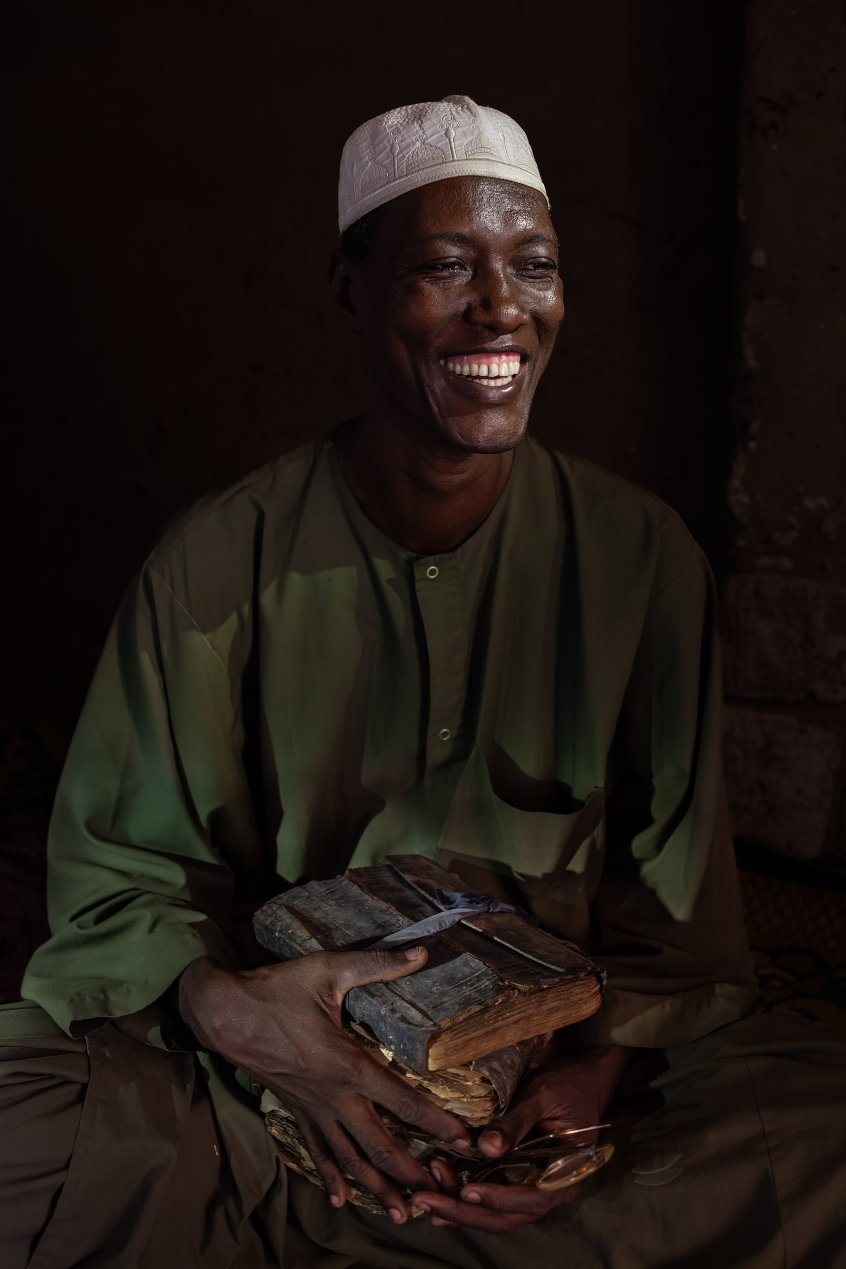 TIMBUKTU, SEPTEMBER 2009: , September 7, 2009. Darhamane Moulaye Haidara, the director general of the Bibliotheque Sidi Zeiyane Haidara, a private library of ancient manuscripts in Timbuktu, September 7, 2009. He is aided by SAMAVA, an organisation