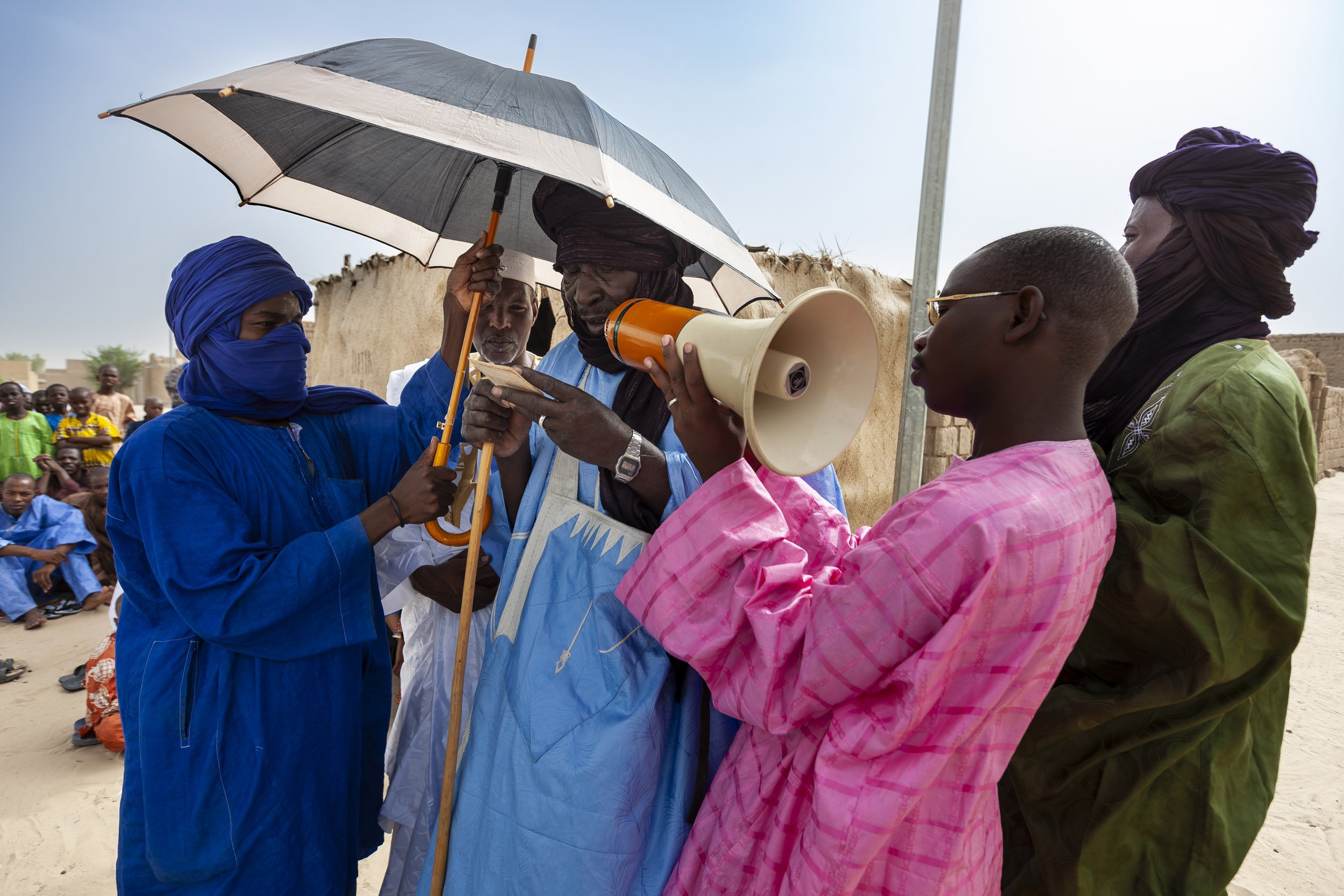 TIMBUKTU, SEPTEMBER 2009: Morning Prayer sessions in the streets of Timbuktu on the the day signifying the end of Ramadan, the devout comes out of their homes into their street and the local Imam conducts the prayer to end Ramadan in Timbuktu, 19 Se
