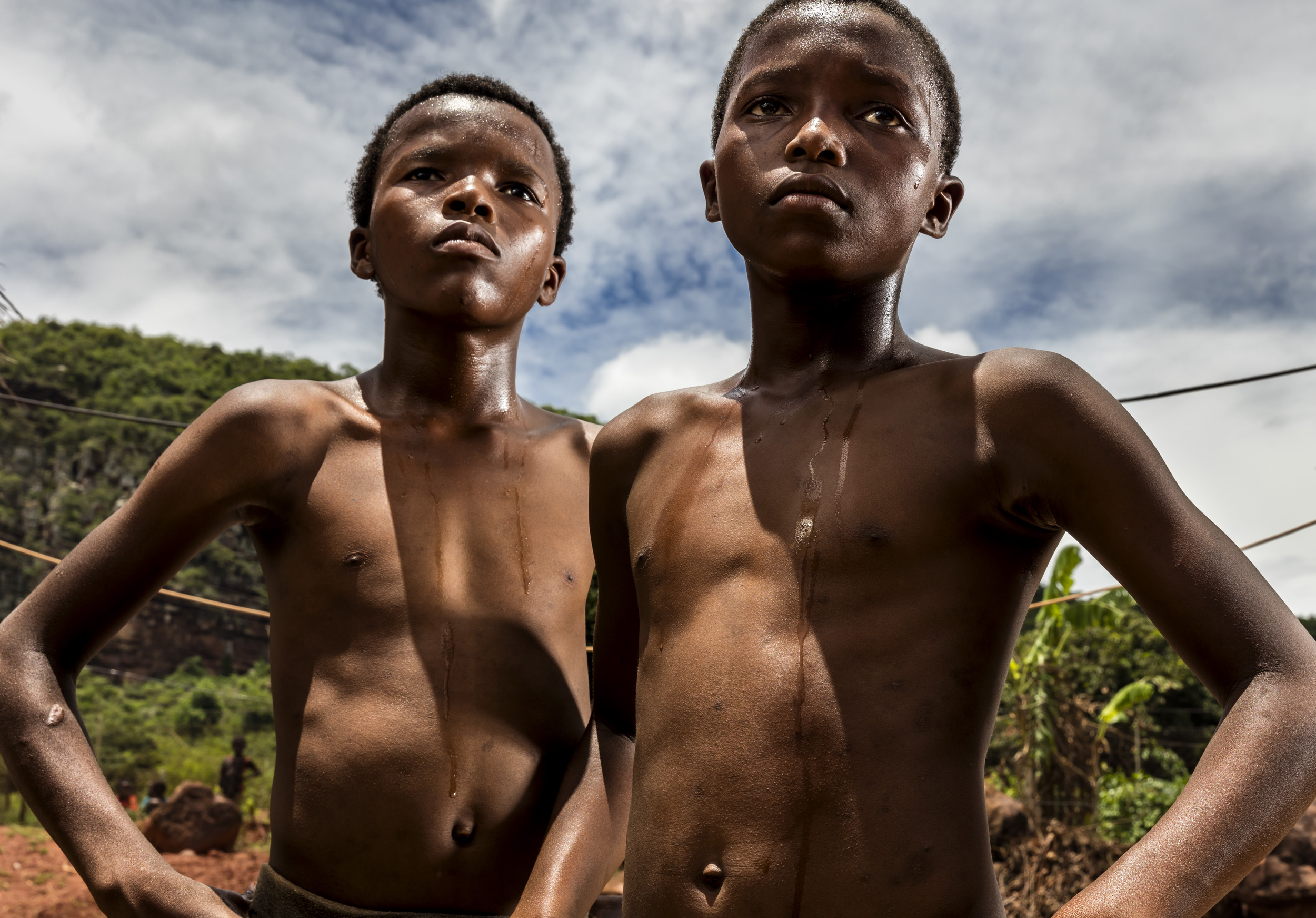 VENDA, SOUTH AFRICA, 11 DECEMBER 2016: Mudshidzi, 15, and Nanjana, 13 Ndevana, seen after a sparring session at their home in Venda. These two young fighters are the eldest sons of the president of the Musangwe comittee, Poison Ndevana. He says his