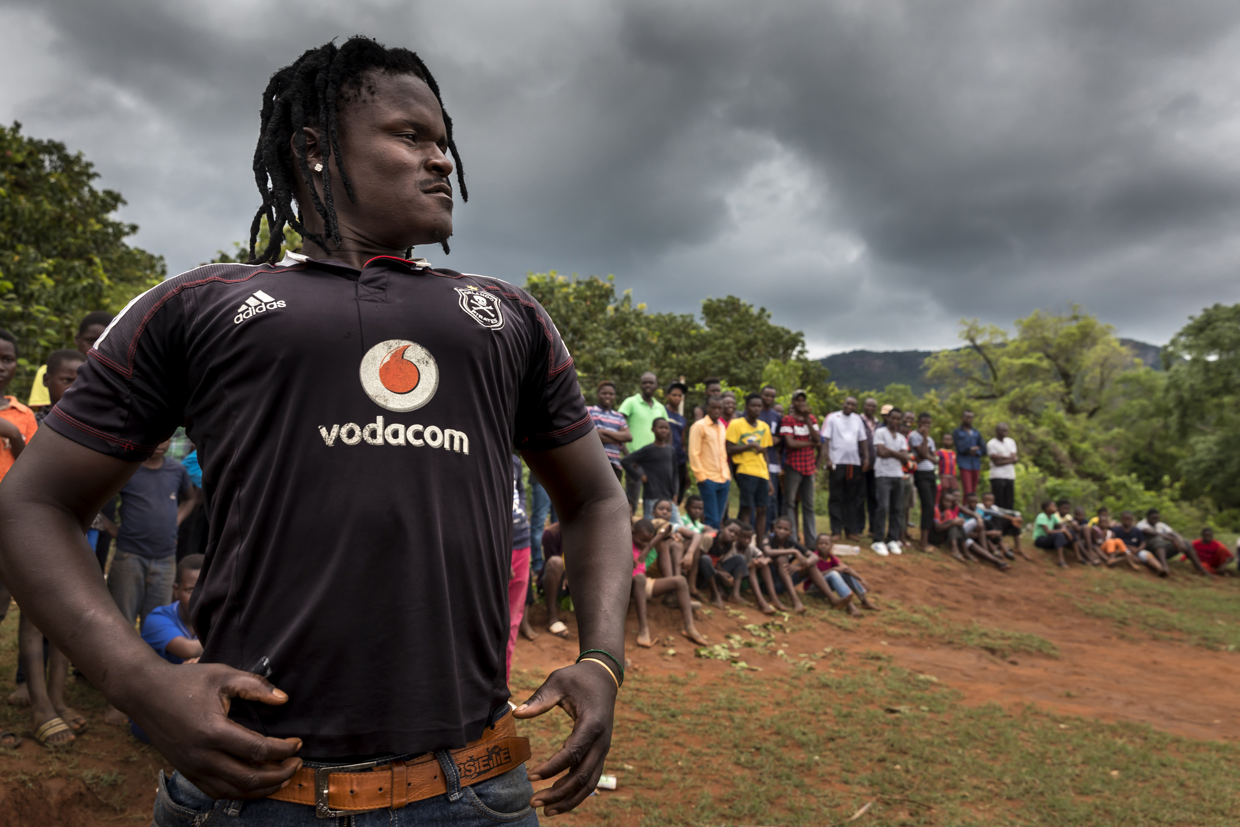 TSHIFIDI, VENDA, SOUTH AFRICA, 15 DECEMBER 2016: Men and boys of the Venda tribe challenge each other and fight bare knuckle over the festive period in South Africa. This is a tradition that dates back 200 years and began when herd boys tried to get
