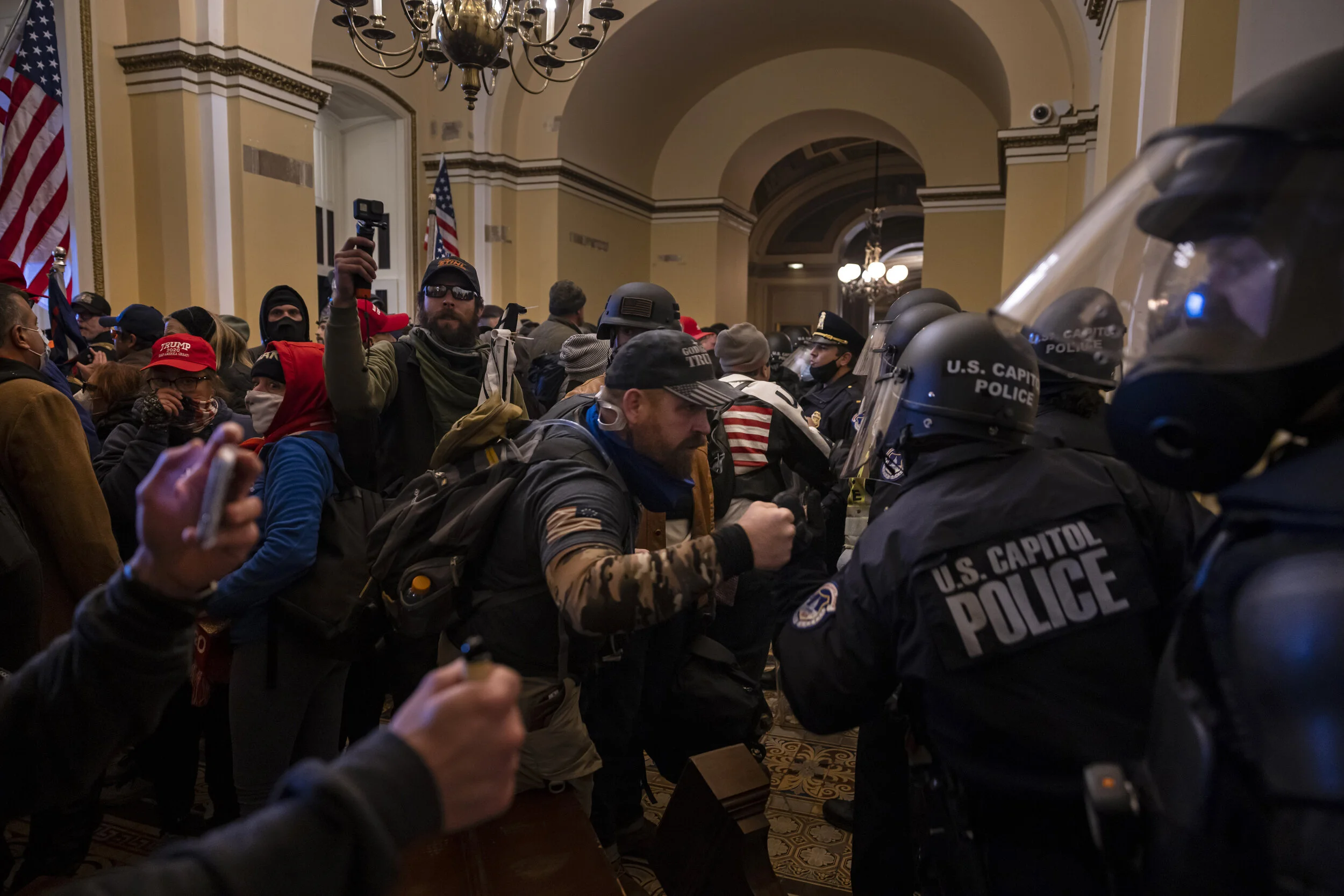 WASHINGTON D.C., USA - JANUARY 6: Supporters of US President Donald Trump protest inside the US Capitol on January 6, 2021, in Washington, DC. - Demonstrators breeched security and entered the Capitol as Congress debated the 2020 presidential electi