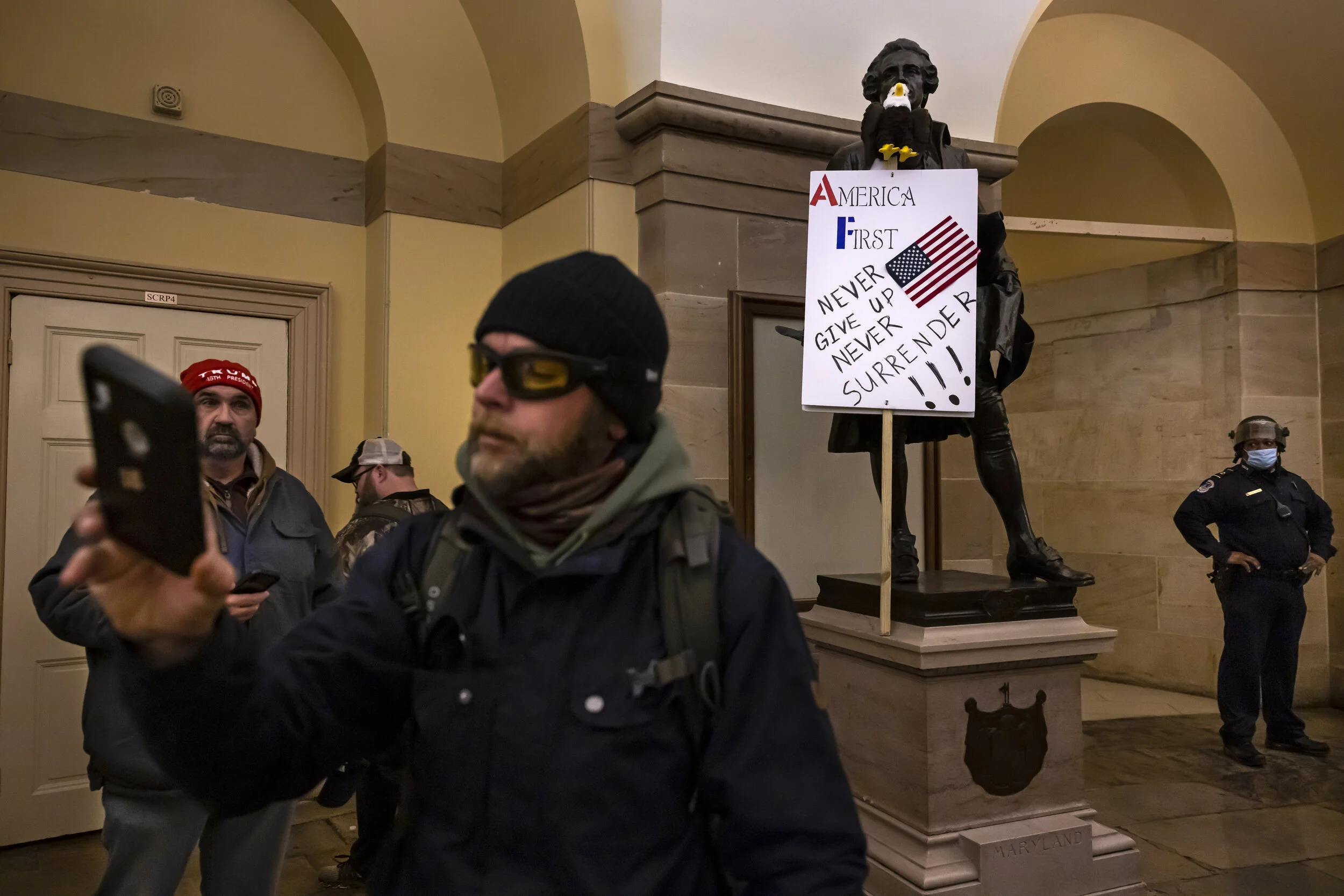 WASHINGTON D.C., USA - JANUARY 6: Supporters of US President Donald Trump protest inside the US Capitol on January 6, 2021, in Washington, DC. - Demonstrators breeched security and entered the Capitol as Congress debated the 2020 presidential electi
