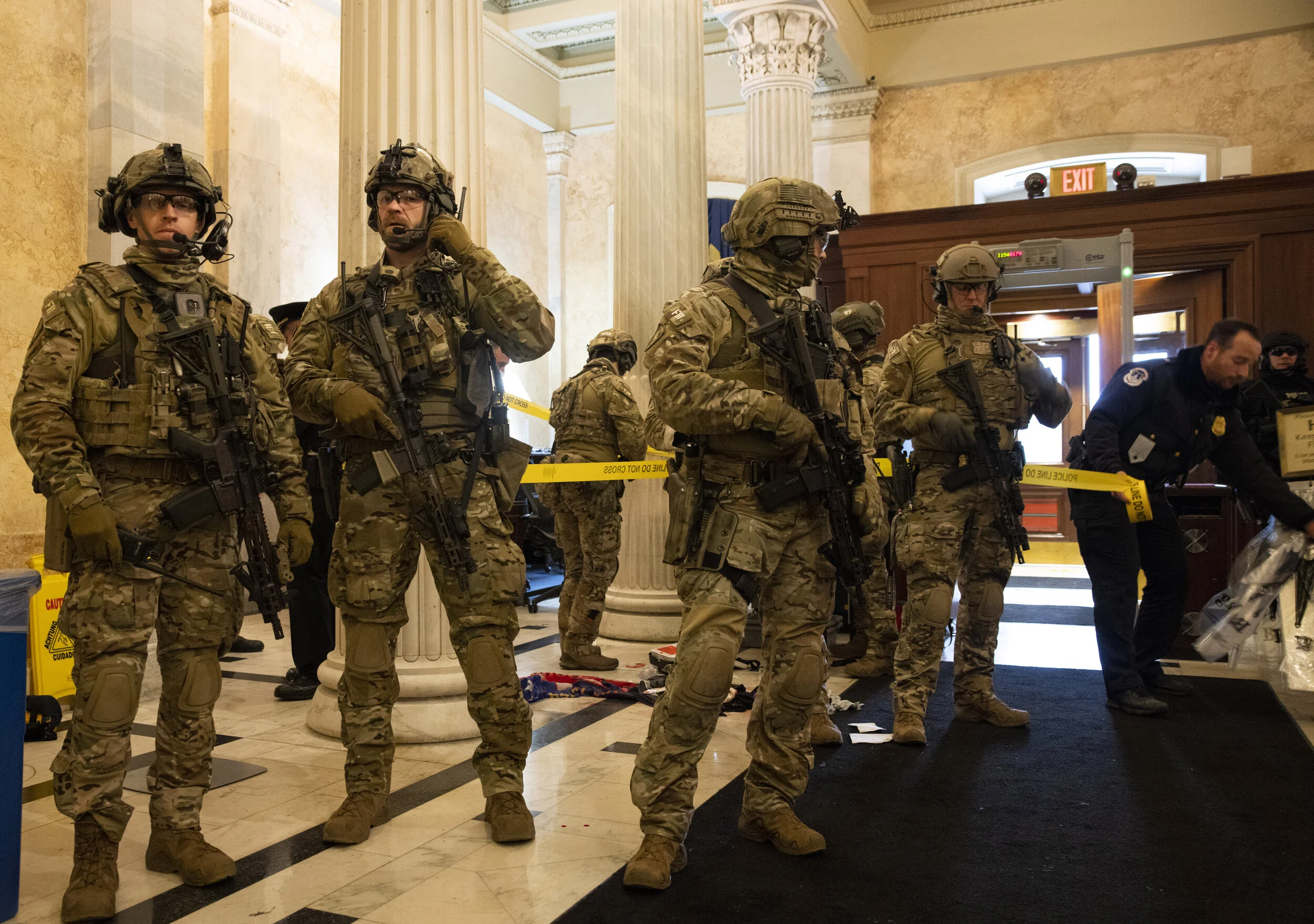 WASHINGTON D.C., USA - JANUARY 6: FBI and ATF law enforcement push out supporters of US President Donald Trump as they protested inside the US Capitol on January 6, 2021, in Washington, DC. - Demonstrators breeched security and entered the Capitol a