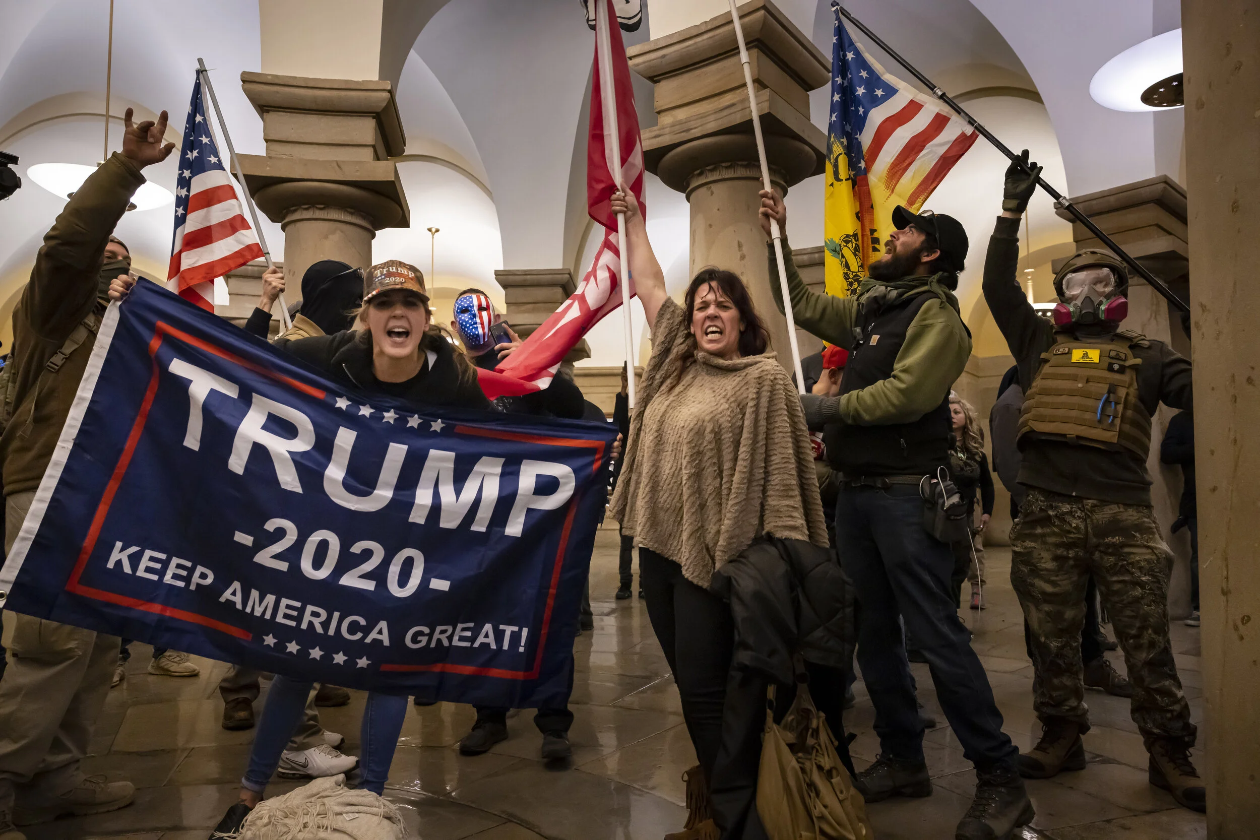 WASHINGTON D.C., USA - JANUARY 6: Supporters of US President Donald Trump protest inside the US Capitol on January 6, 2021, in Washington, DC. - Demonstrators breeched security and entered the Capitol as Congress debated the 2020 presidential electi