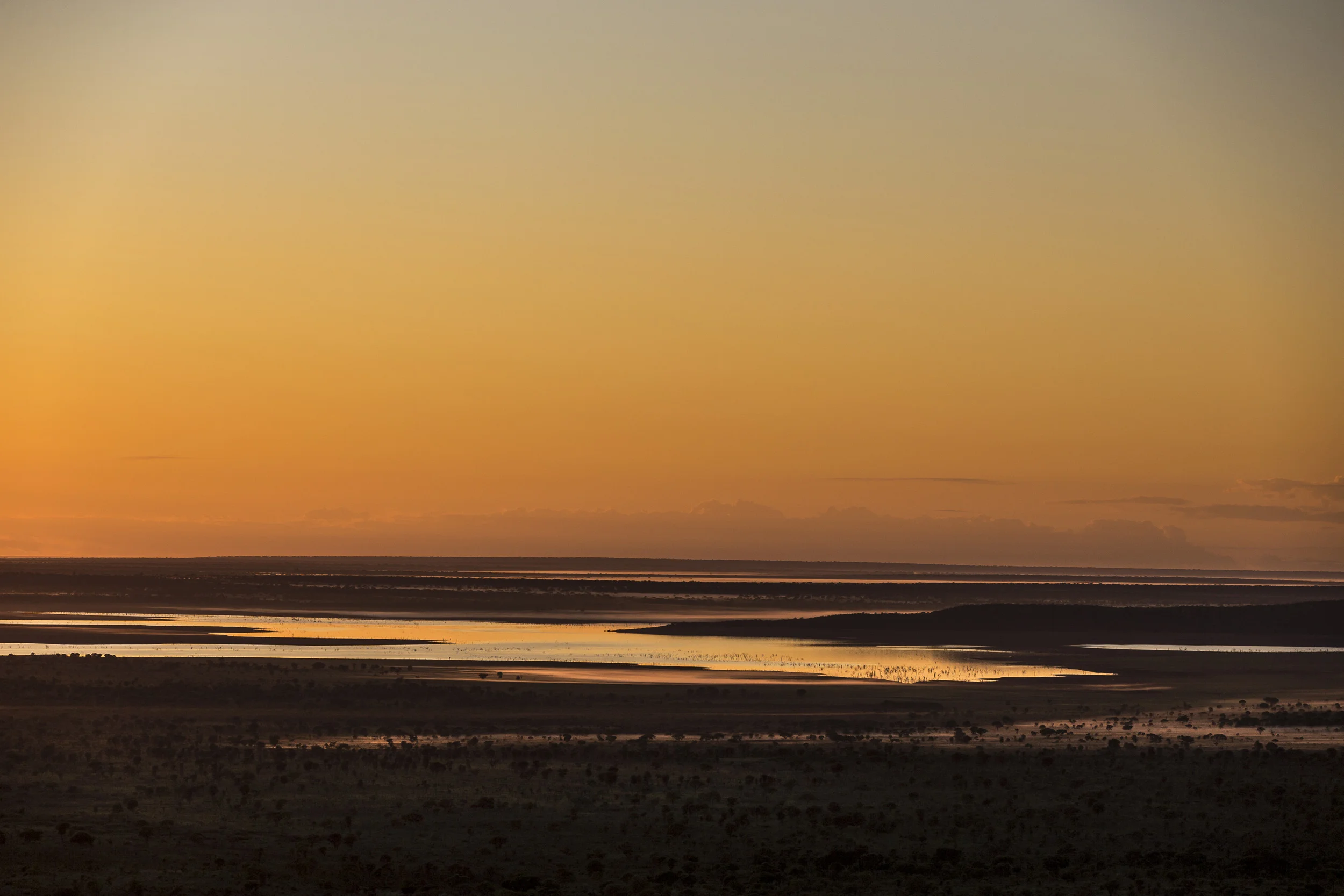 SABIE GAME RESERVE, MOZAMBIQUE, 10 APRIL 2016: An early morning view over Sabie Game Park in Mozambique. Sightings of white rhino inside Sabie Game reserve in Mozambique have led to the need for serios anti-poaching work. Rhino have been declared o