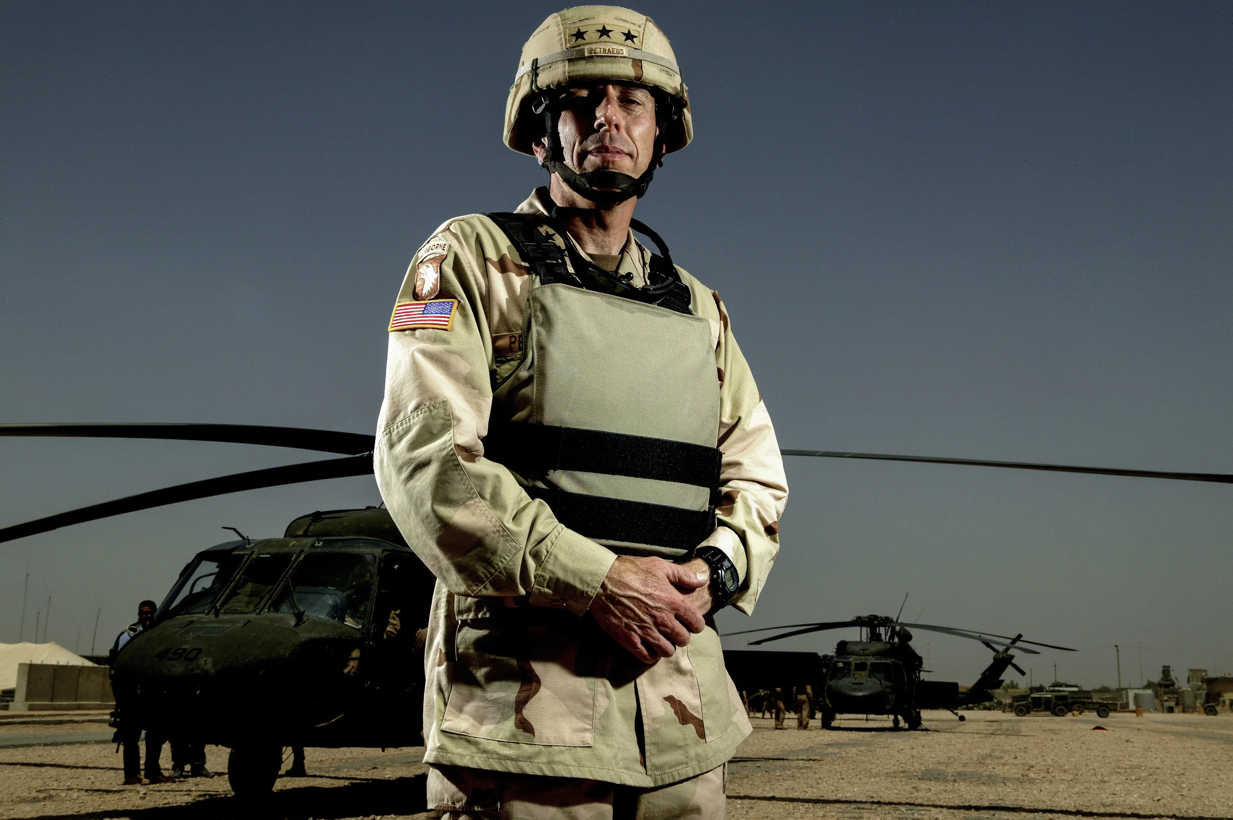 NAJAF, IRAQ - JUNE 21: General David Petraeus, the three star American General charged with over-seeing the transition of power from the Coalition military authorities to the Iraqis. (Photo by Brent Stirton/Getty Images) *** Local Caption *** Iraq