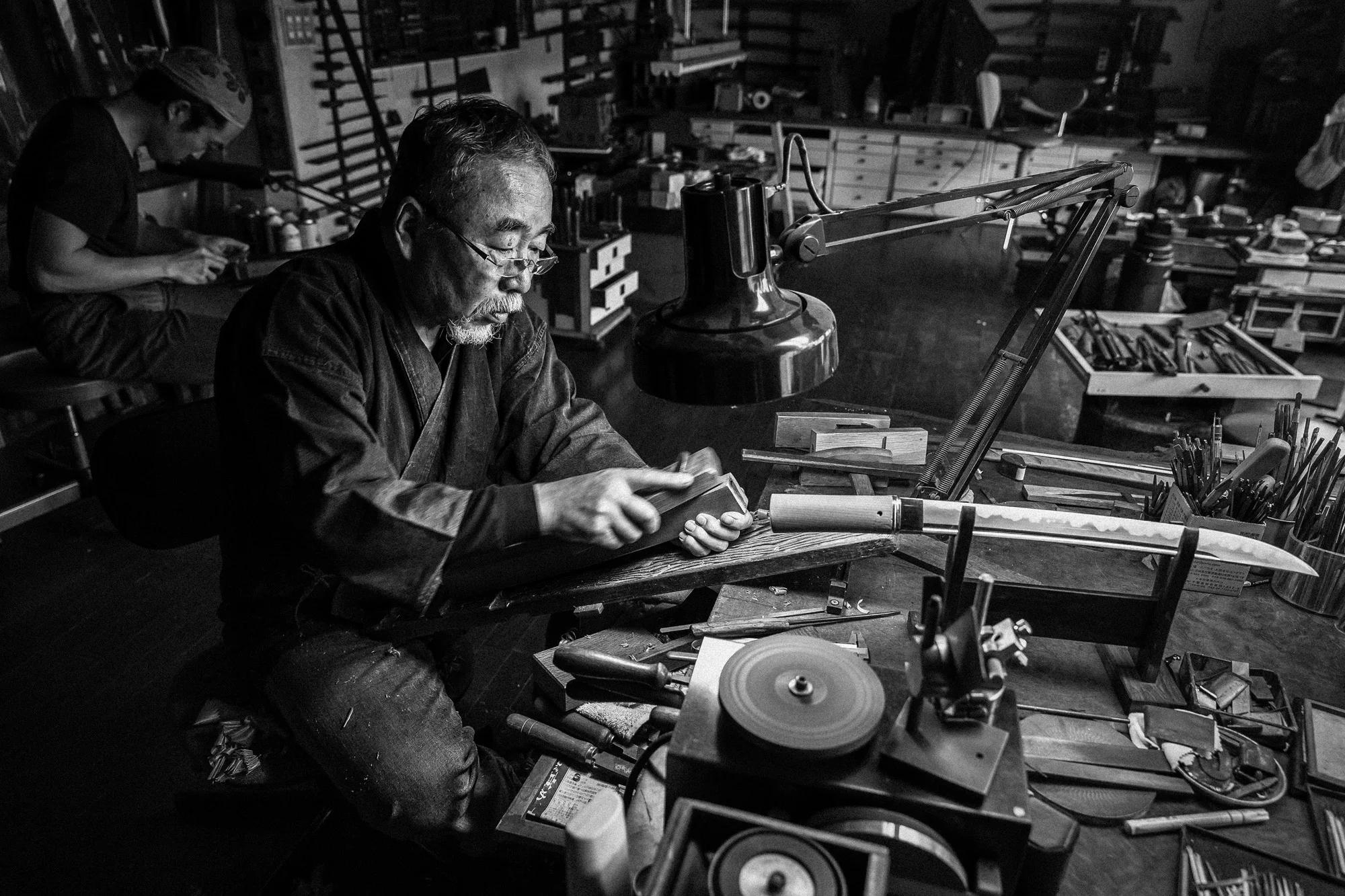 TOKYO, JAPAN, 22 OCTOBER 2014: Images inside the home and foundry of Master Japanese swordsmith Yoshindo Yoshihara, Tokyo, Japan. The Japanese sword is known globally for its quality and there is a centuries old tradition of swordmaking in Japan, st