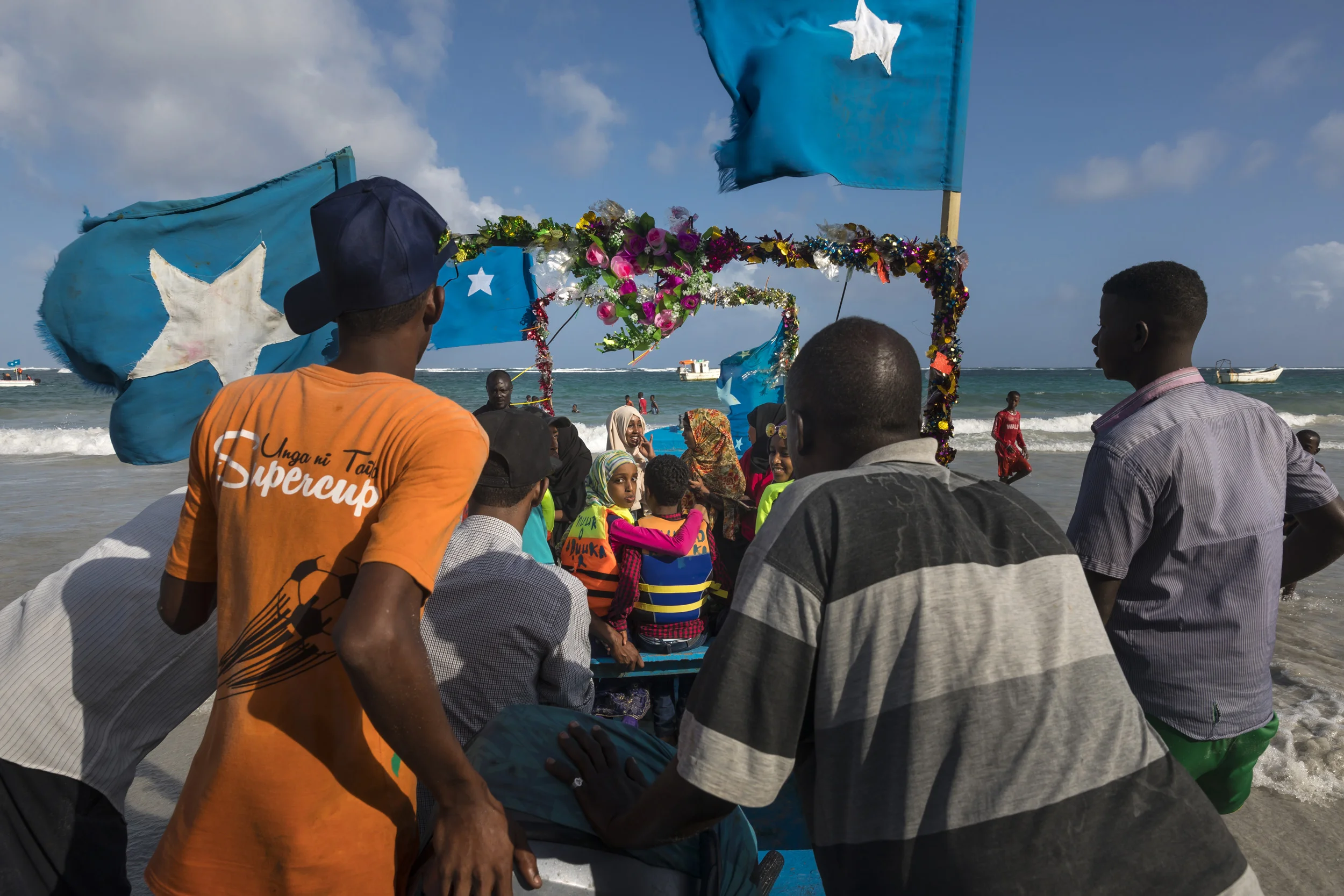 MOGADISHU, SOMALIA, 3 AUGUST 2017: Scenes from Lido Beach, where Mogadishu comes to enjoy the ocean. Boats take people out on jaunts to a nearby sandbar, people eat and drink and enjoy a time out from the city. When Islamist Al-Shabab ruled this sec