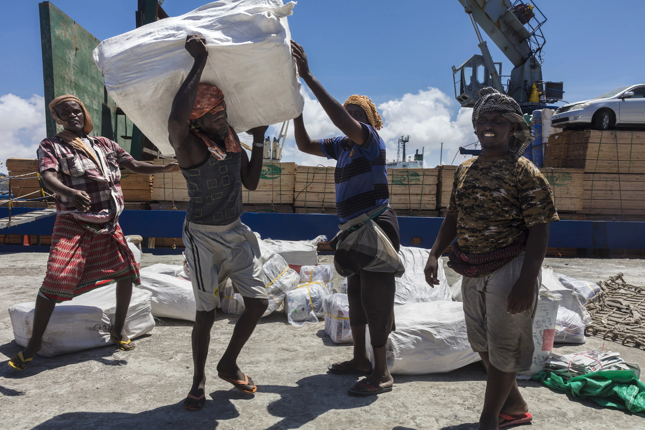 MOGADISHU, SOMALIA, 5 AUGUST 2017: Scenes from the port in Mogadishu.This port is largely managed by the Turks and is an essential import export pipeline for Somalia. (Photo by Brent Stirton/Verbatim for Time Magazine.)