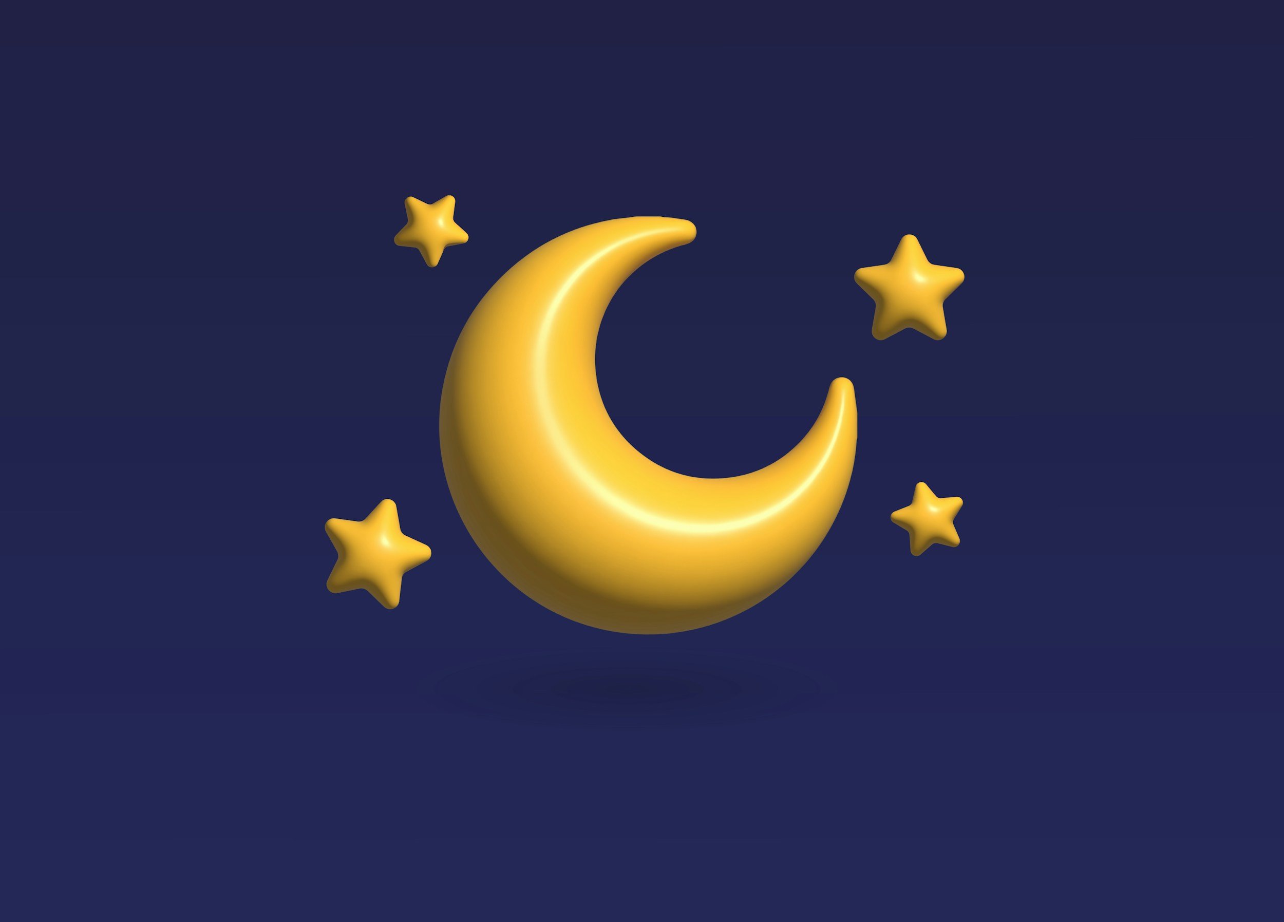 Golden crescent moon with four small gold stars on a dark blue background.