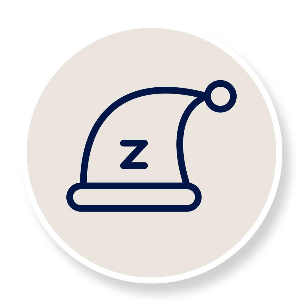 Cartoon illustration of a woman sleeping peacefully with her head on a pillow, covered with a blanket, with a content expression and 'zzz' symbols indicating sleep.