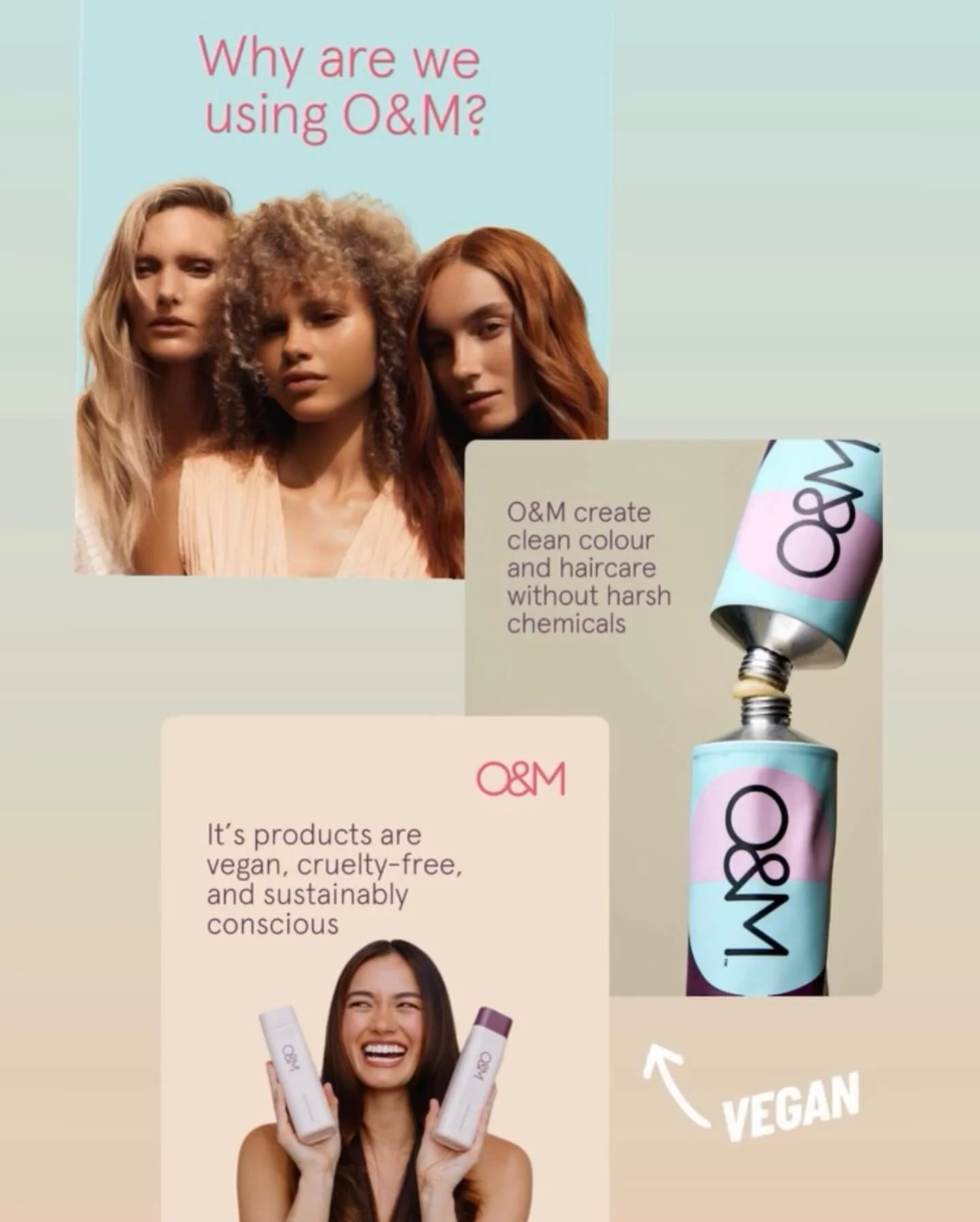 Why are we choosing O&amp;M colour? 🤍

Because your hair deserves better.

O&amp;M creates clean, high-performance colour and haircare without harsh chemicals, so you get beautiful results without compromise. 🌿

✔️ Ammonia-free
✔️ Vegan &amp; cruel