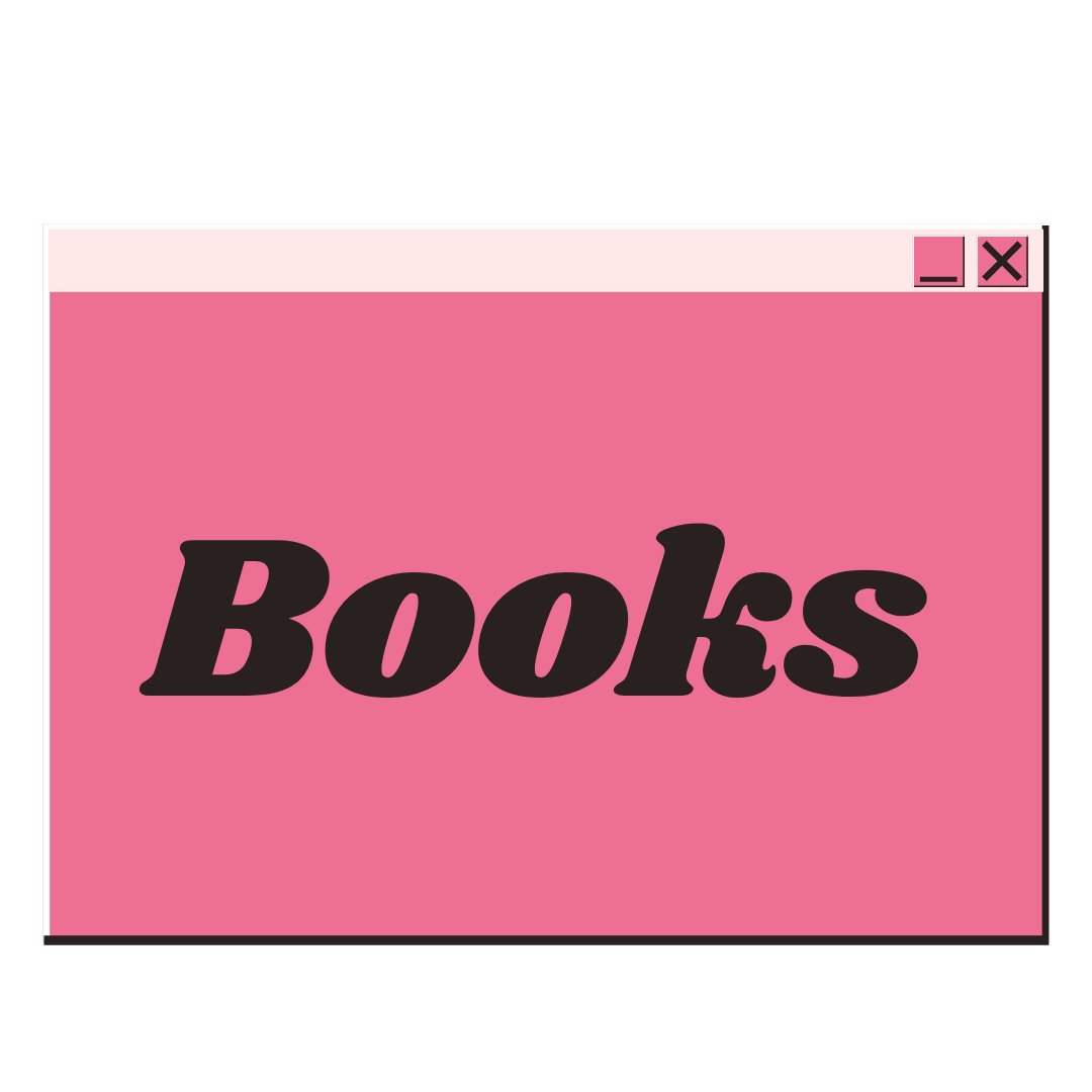A computer window with a pink background and the word 'Books' written in bold black letters.