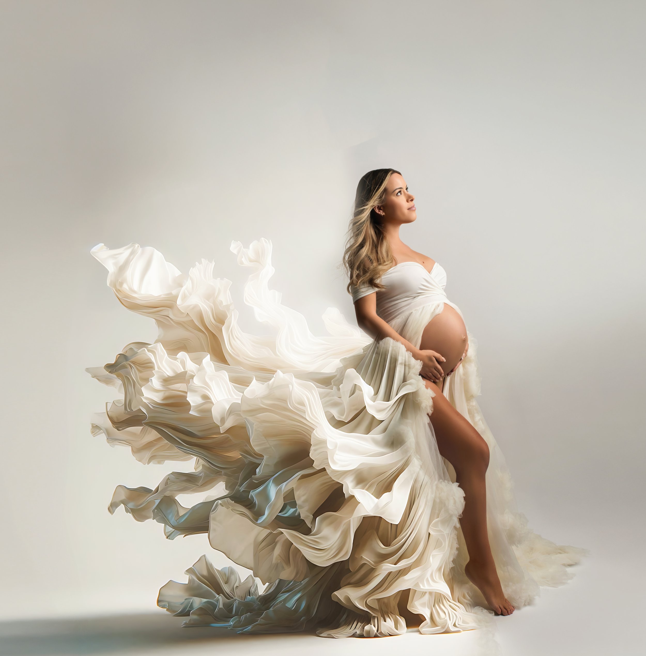 Artistic maternity art with large floral elements, Hollywood FL