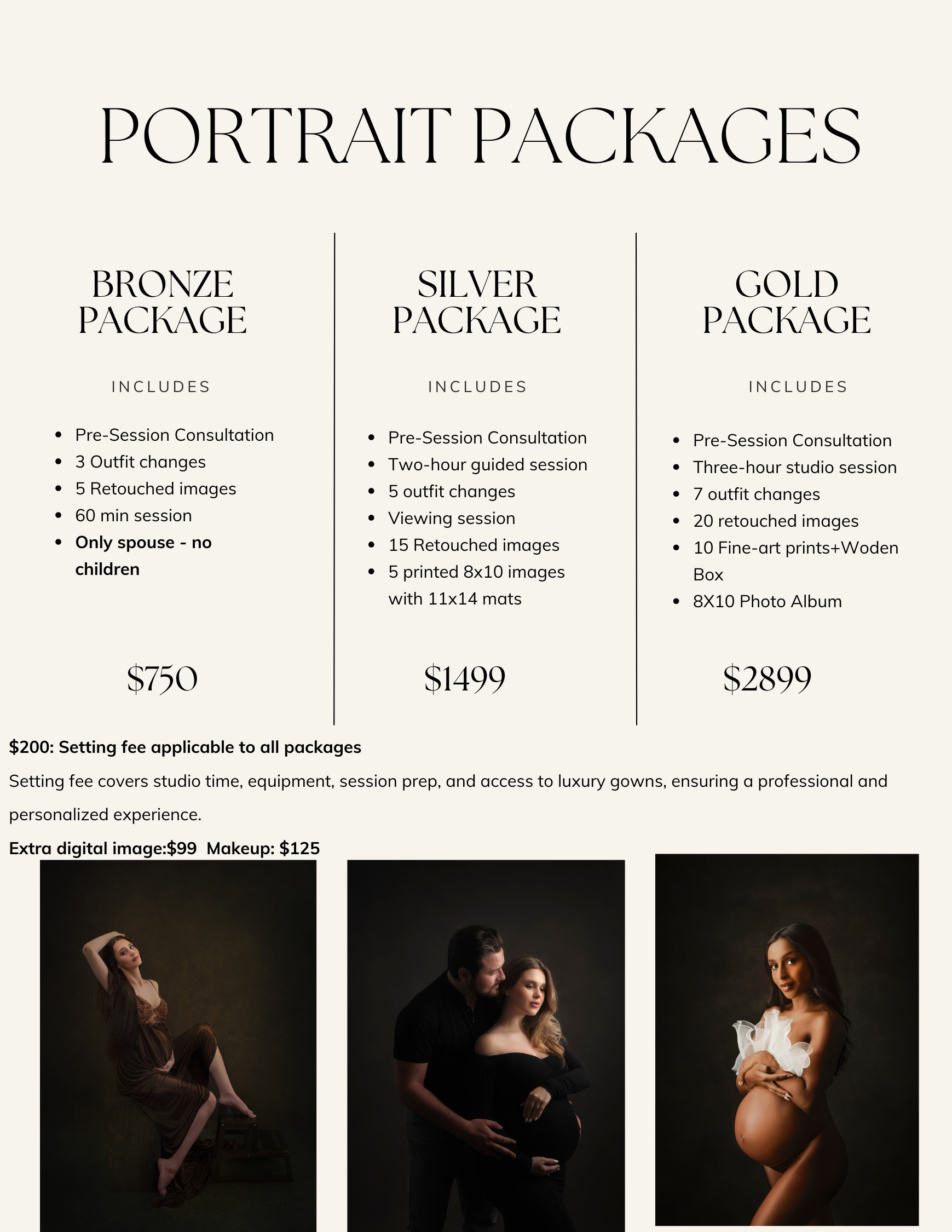 Pricing and package details For maternity sessions