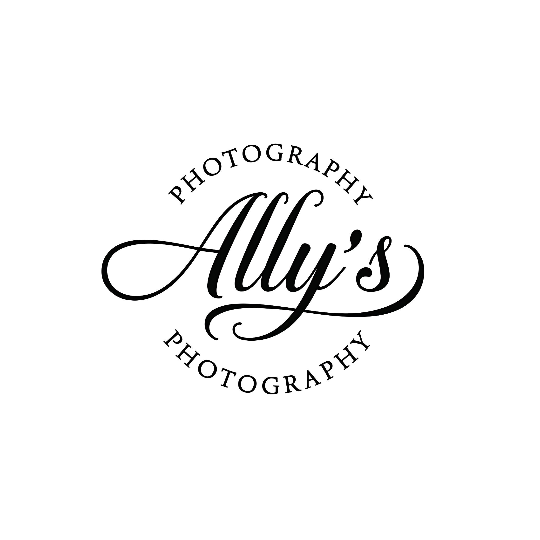 Photographer's logo featuring the text 'Ally's Photography' in elegant cursive and circular text 'Photography' around it.
