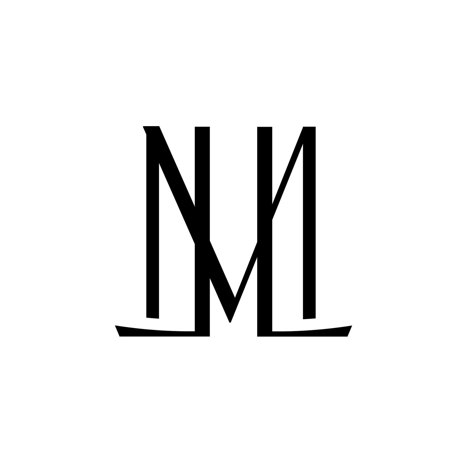 Stylized black monogram with the letters M and L interconnected on a white background.