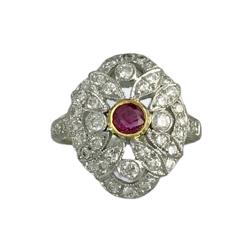 18k White & Yellow Gold Burmese Ruby & Diamond Ring, 1.00ctw Diamond, 0.25ctw Ruby