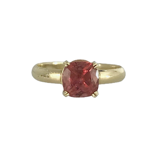 14k Yellow Gold Pink Tourmaline Solitaire Cushion Ring 1.75 ct