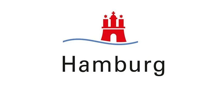 Logo der Stadt Hamburg mit rotem Wappen und schwarzem Text