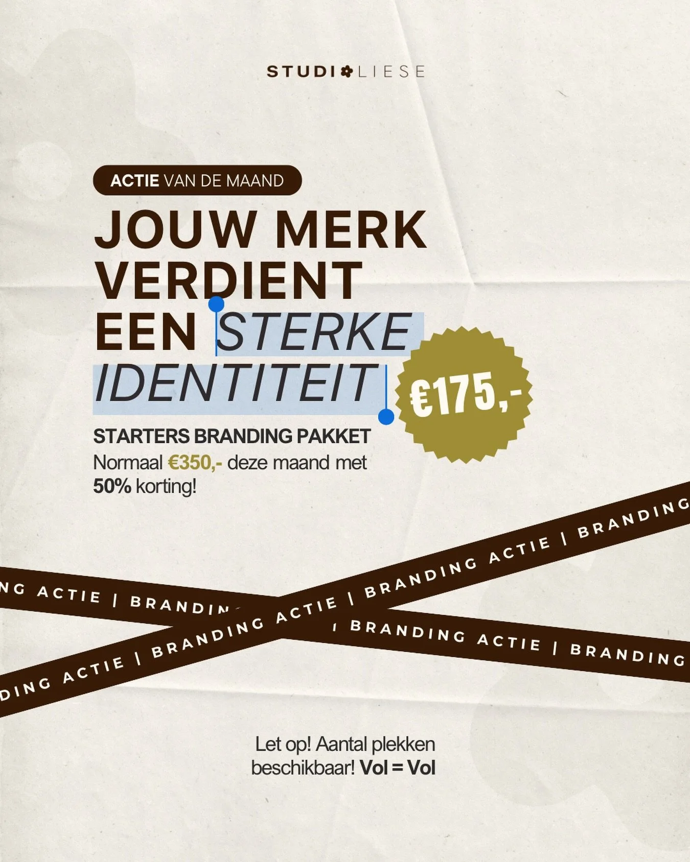 𝗕𝗿𝗮𝗻𝗱𝗶𝗻𝗴 𝗱𝗲𝗮𝗹 🤍 | 𝗔𝗰𝘁𝗶𝗲 𝘃𝗮𝗻 𝗱𝗲 𝗺𝗮𝗮𝗻𝗱 

Is jouw bedrijf of merk toe aan een frisse, nieuwe look?

Deze maand kun je gebruikmaken van een mooie deal op mijn starters branding pakket: nu voor &euro;175,- i.p.v &euro;350,- 

E