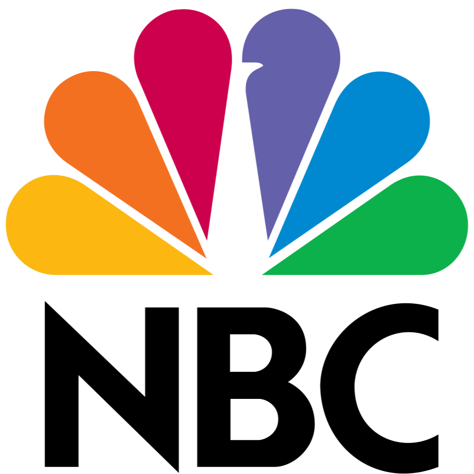 NBC logo with colorful peacock feather design and the word 'NBC' below in black text.