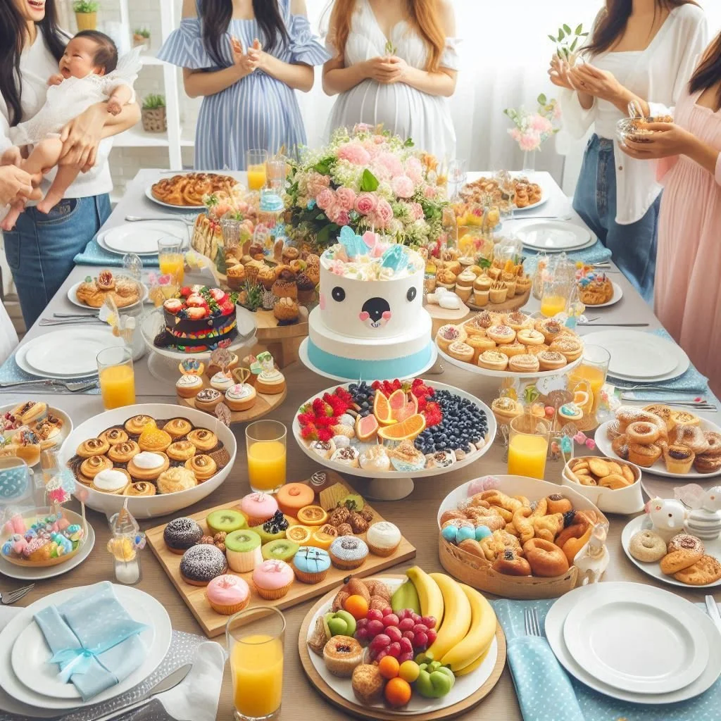Ein Brunchbuffet für eine Babyparty.jpeg