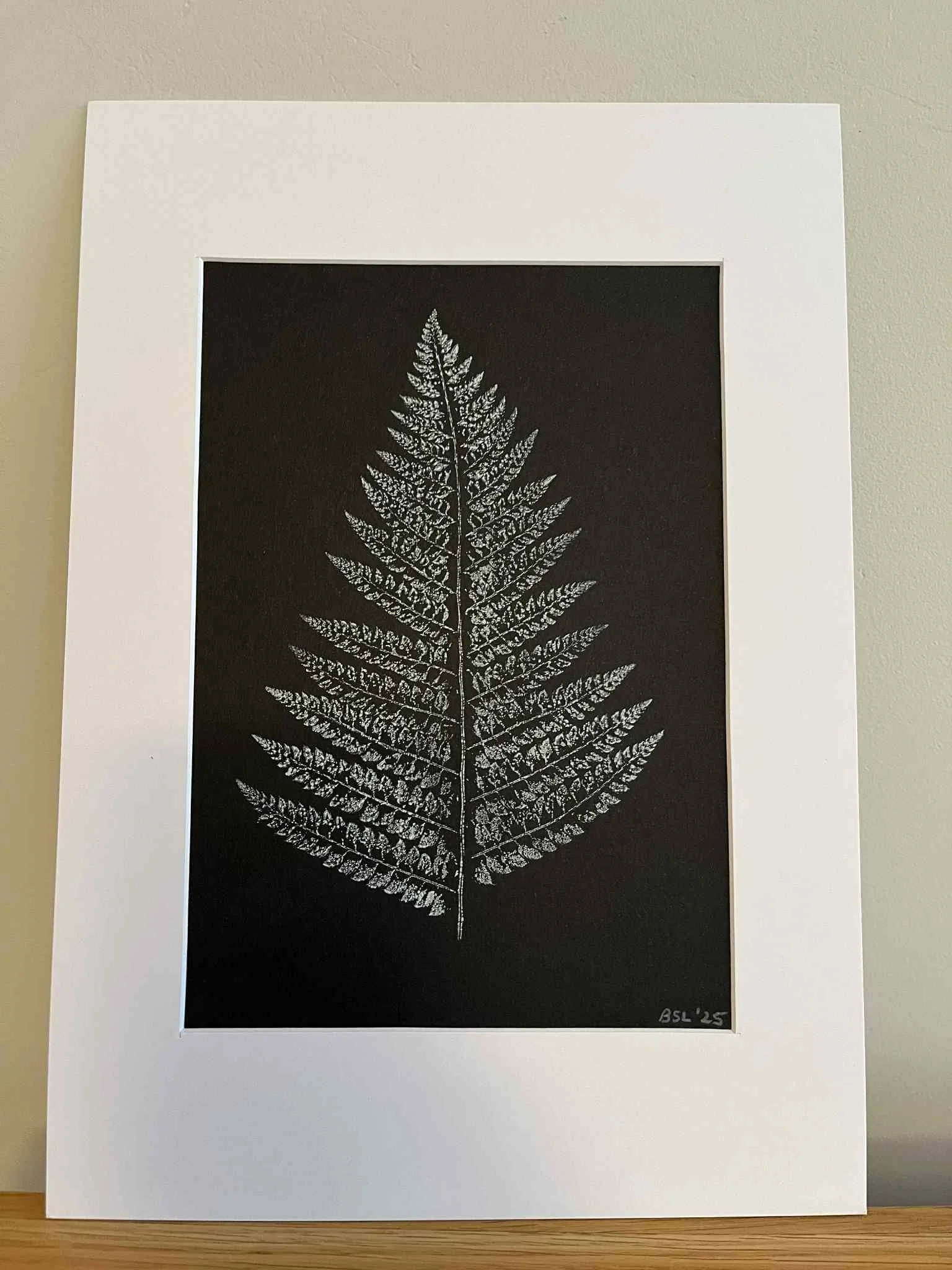 Medium Fern Leaf Original (White on Black)