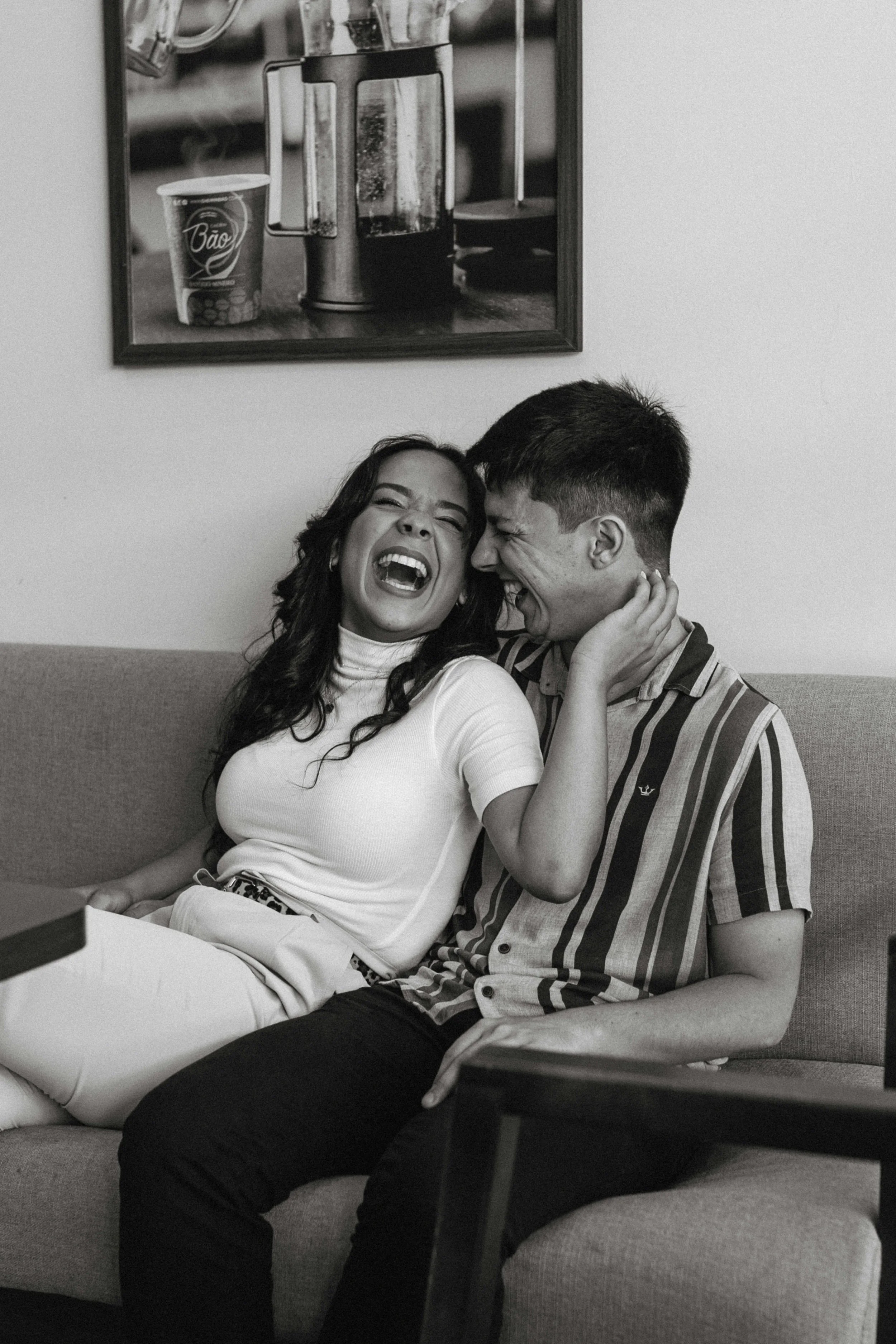 Black and white photo of a happy couple