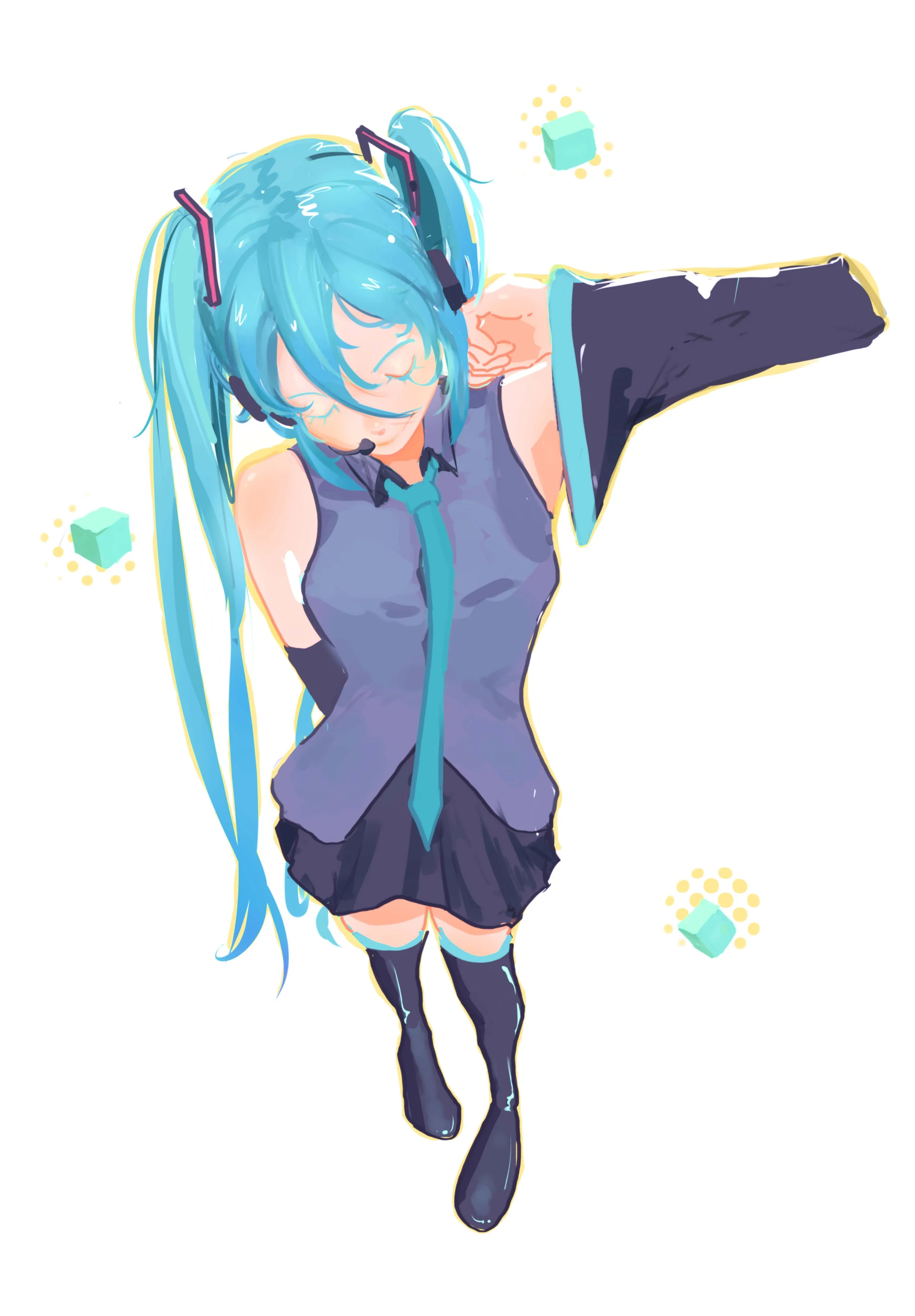 Digital Top-Down Illustration of Hatsune Miku