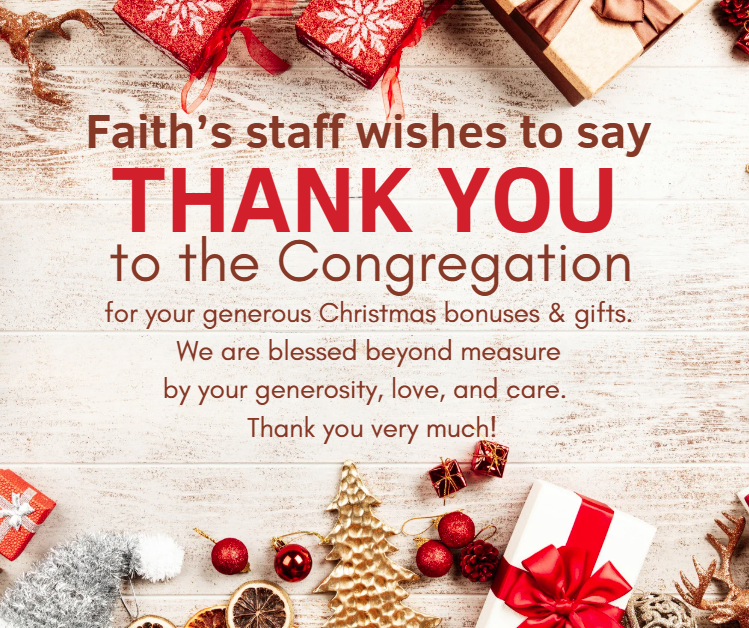 Thank you to the Congregation
