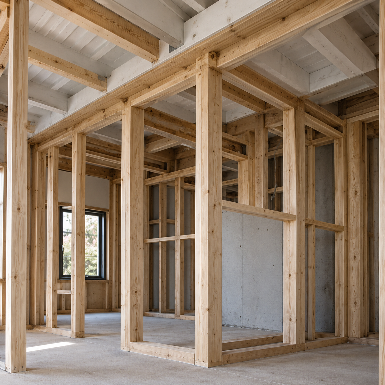 Structural timber framing prepared during a residential renovation project in London