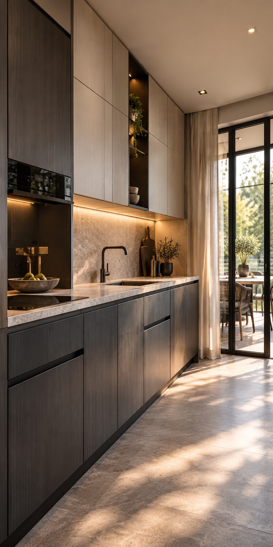 Made-to-measure contemporary kitchen cabinetry with integrated architectural hardware