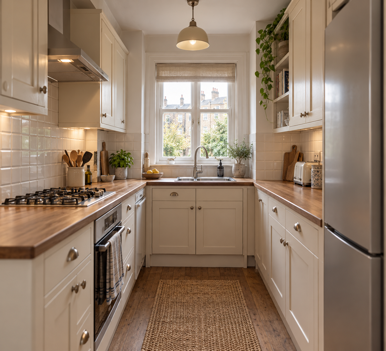 Existing compact London kitchen before layout reconfiguration