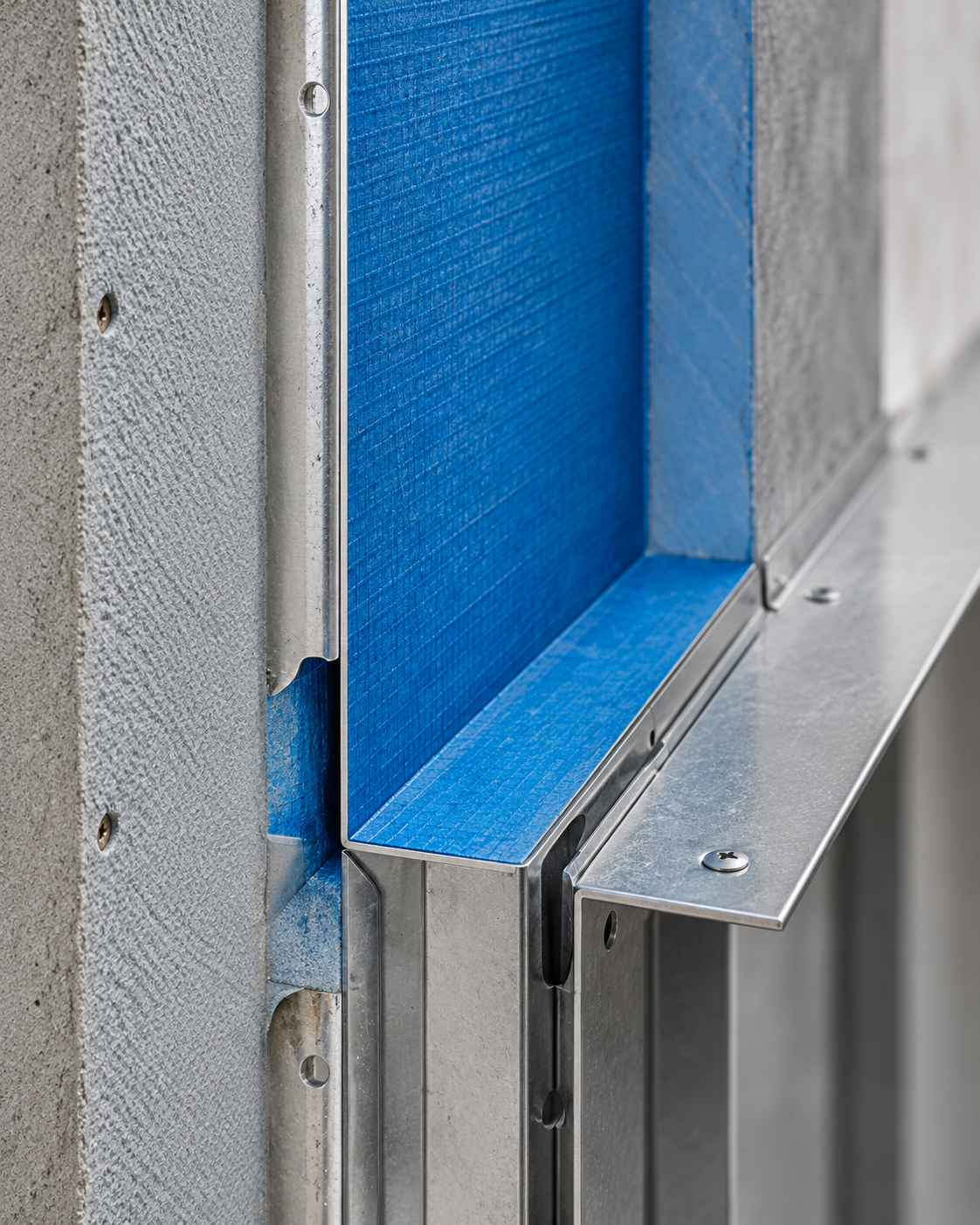 Concealed waterproofing and construction detail behind a residential bathroom finish