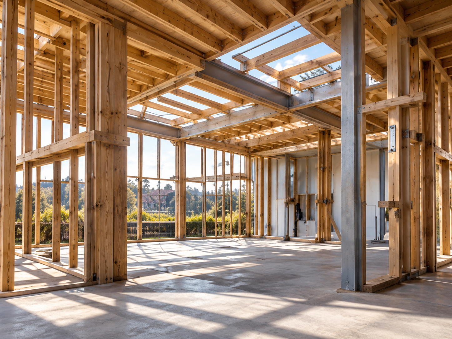 Timber structural framing during a residential construction project in London
