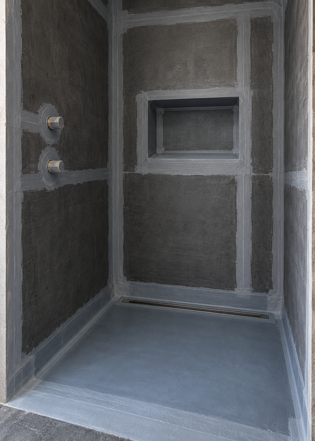 Shower waterproofing system and substrate preparation before tiling