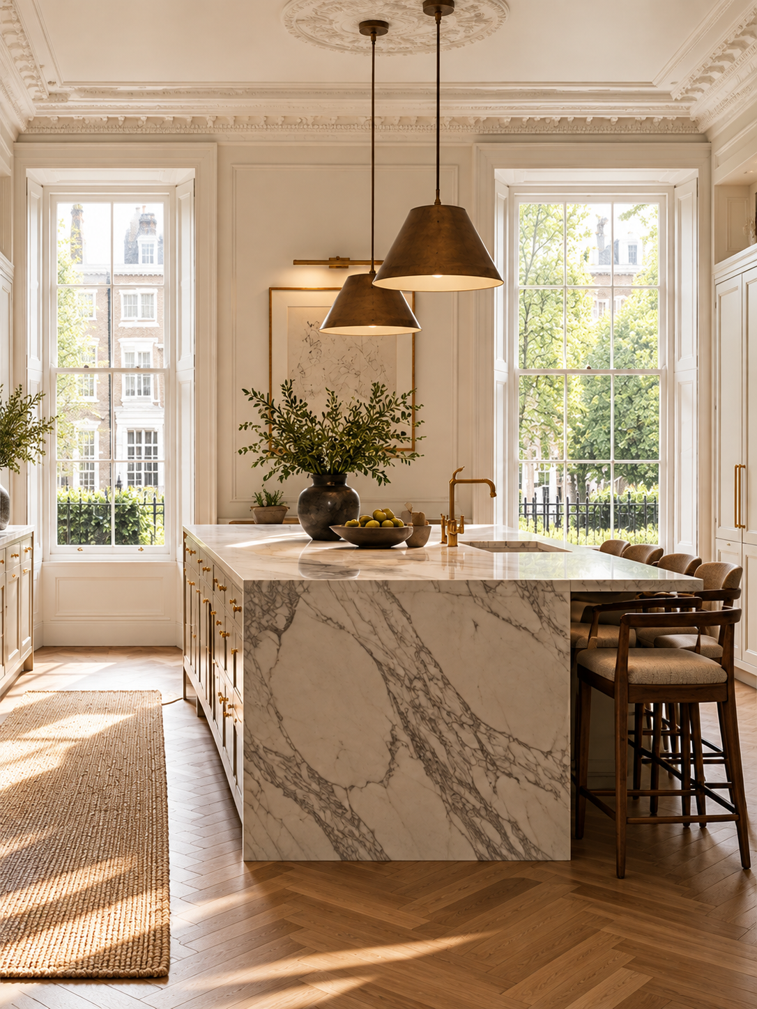 Traditional London kitchen with marble worktops and elegant bespoke cabinetry