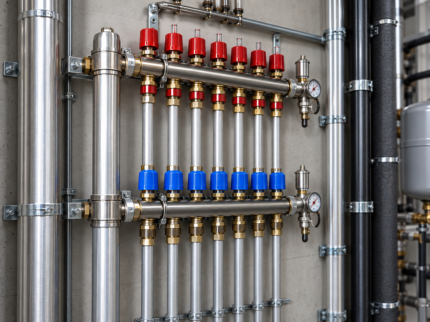 Residential mechanical and plumbing manifold system installed before final finishes
