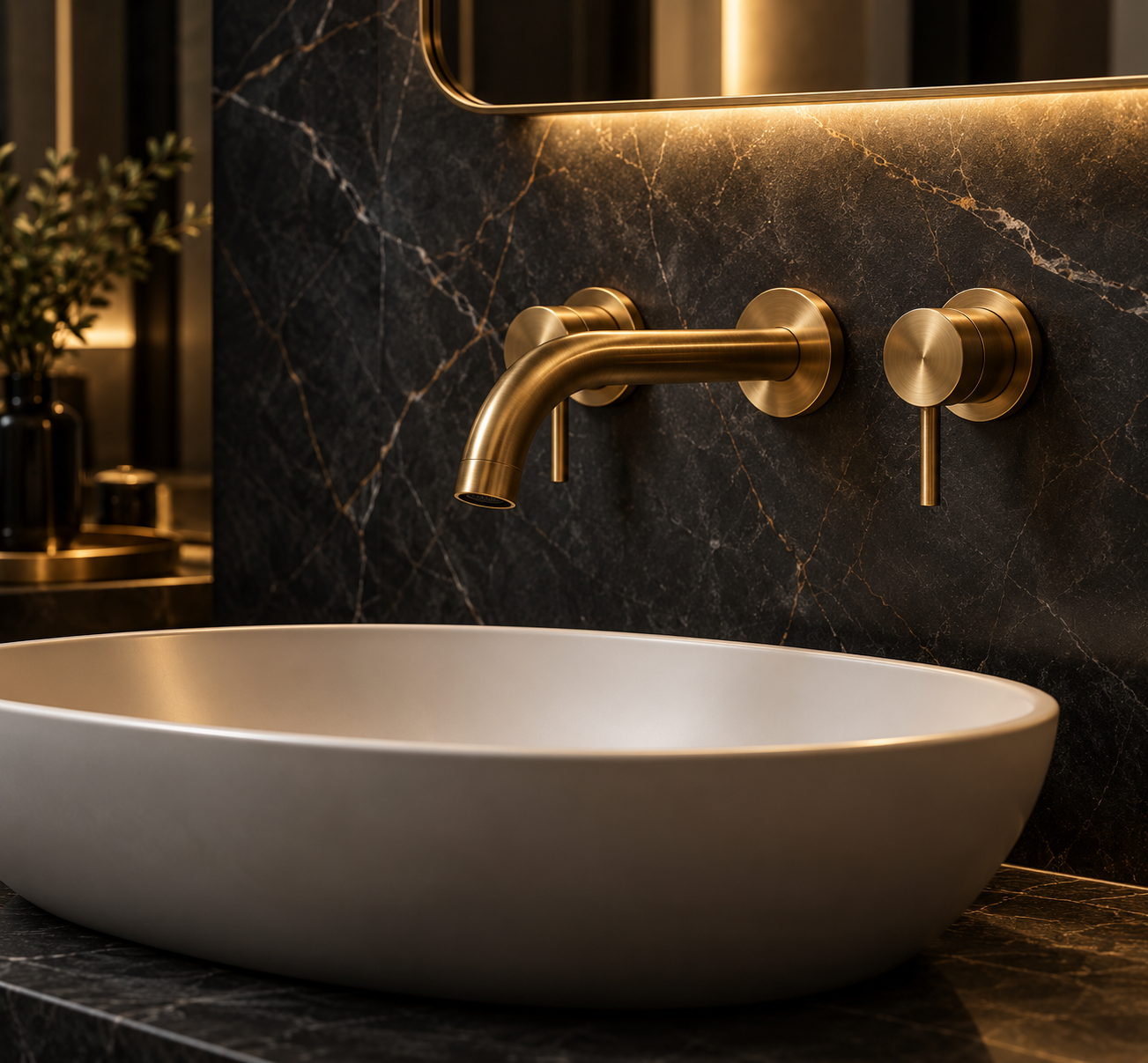 Wall-mounted bathroom brassware