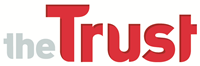 Logo of 'The Trust' with the word 'the' in gray and 'Trust' in red.