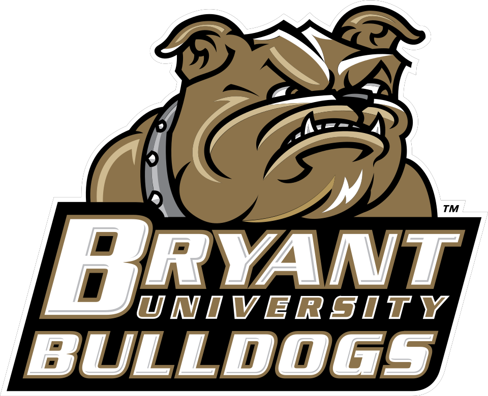 Logo of Bryant University Bulldogs featuring a muscular bulldog with a menacing expression and a spiked collar, with the text 'Bryant University Bulldogs' below.