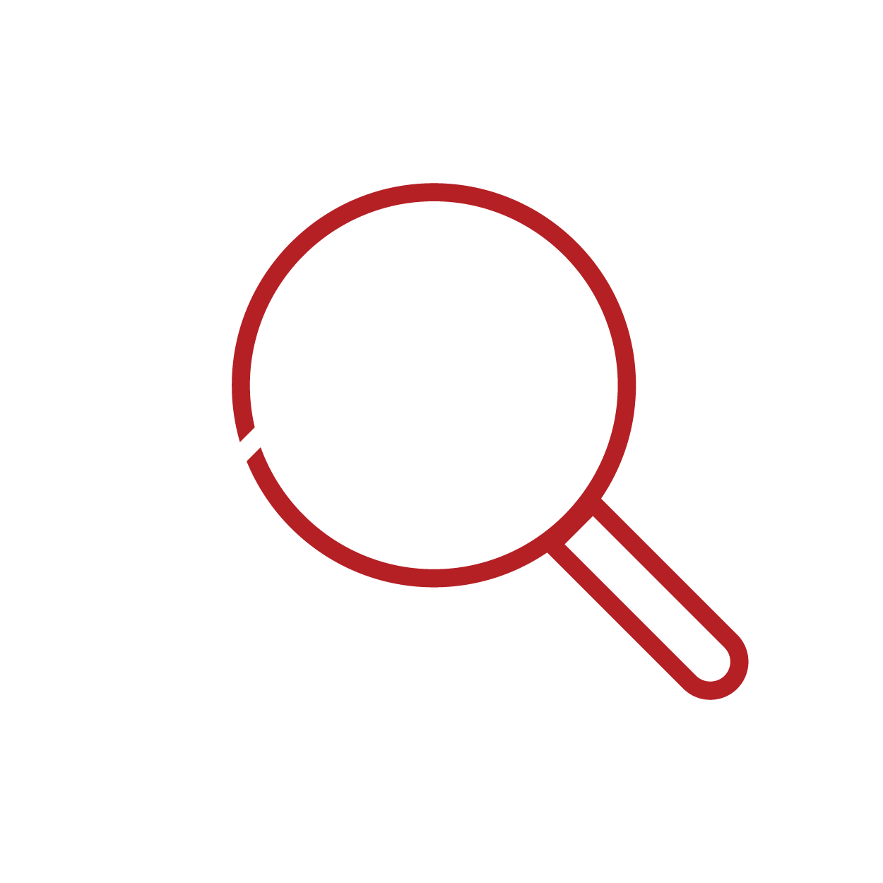 A magnifying glass with a red outline focusing on a rising white arrow chart, symbolizing analysis or growth.