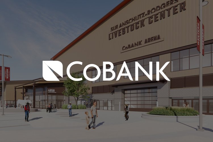 Rendering of the Sue Anschutz-Rodgers Livestock Center at CoBank Arena with people walking outside.