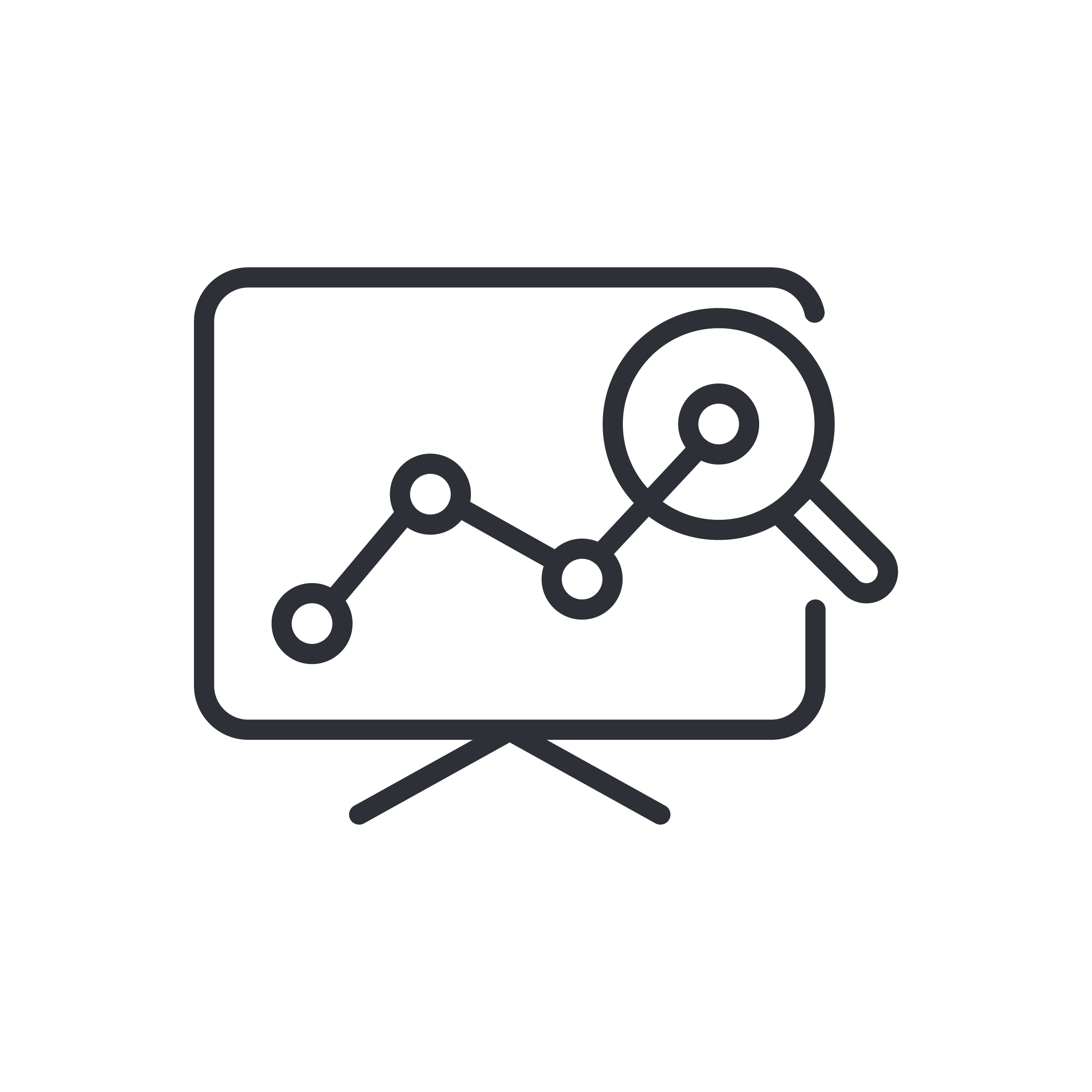 Line graph with data points and a magnifying glass icon, symbolizing data analysis or market research.