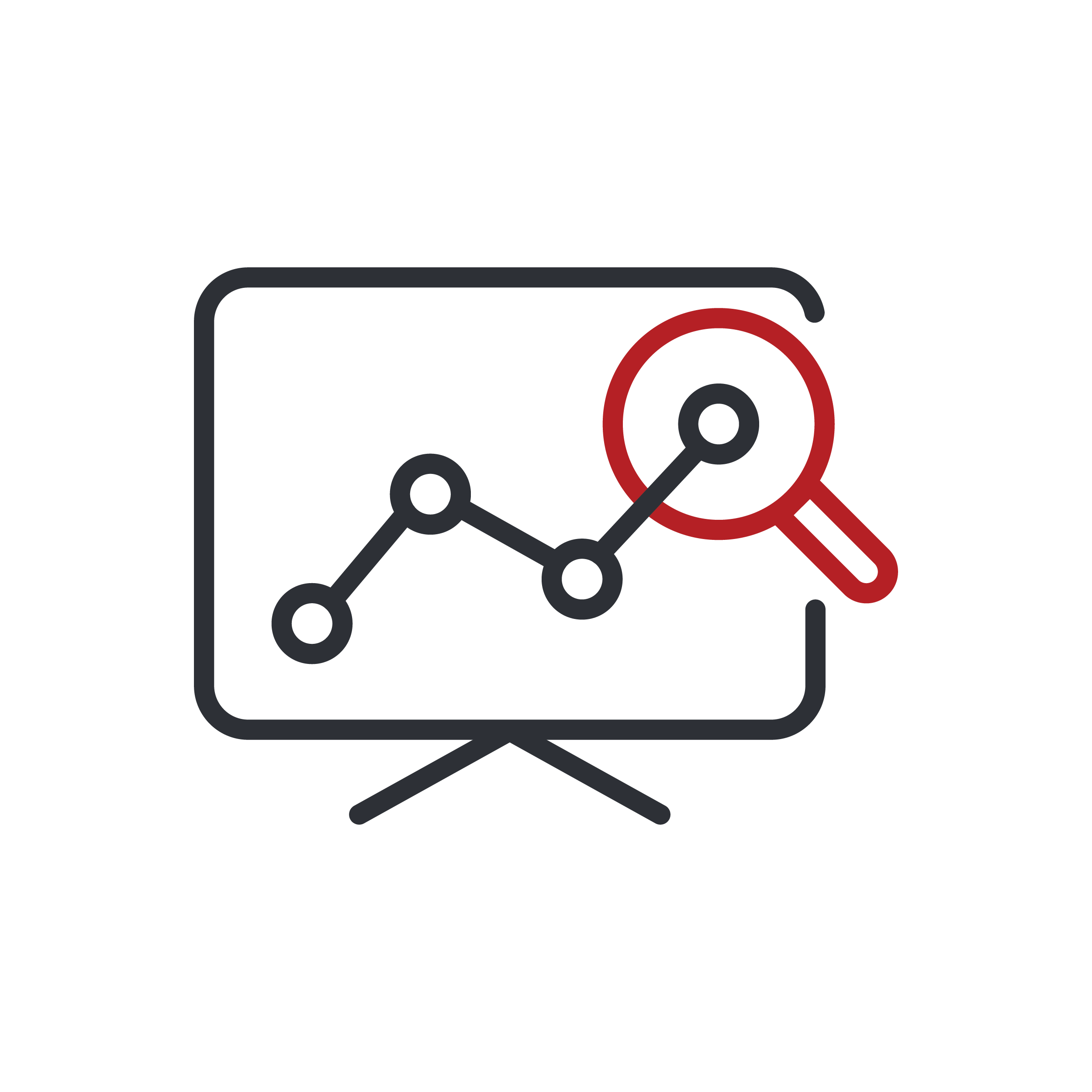 Dotted gray line and red magnifying glass icon overlay.